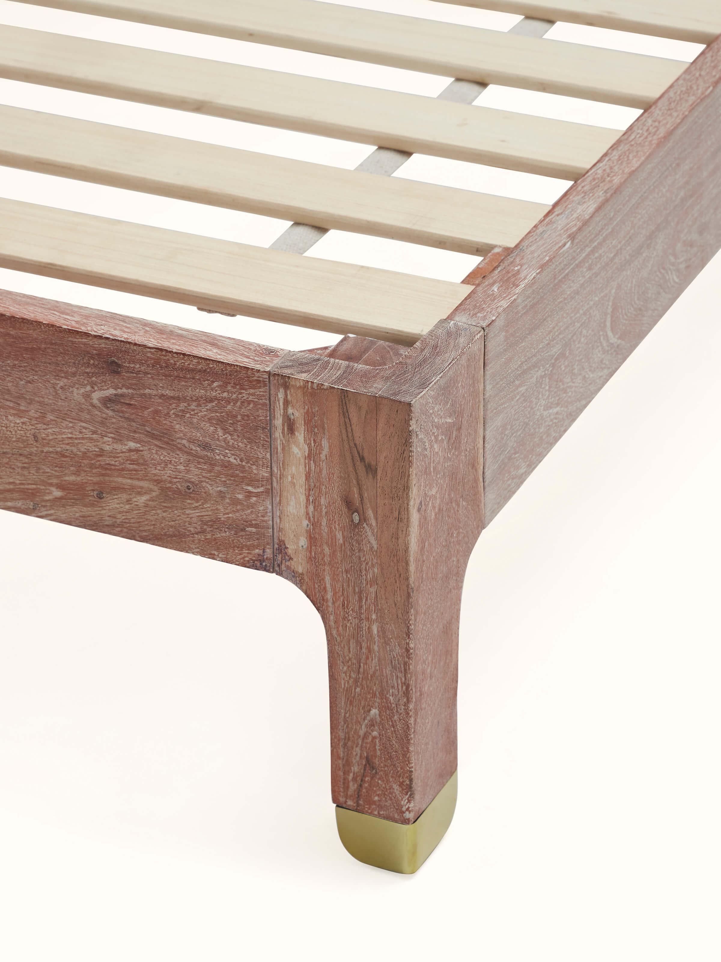 Acacia Wood King-size Bed with Handloom Fabric Upholstered Headboard