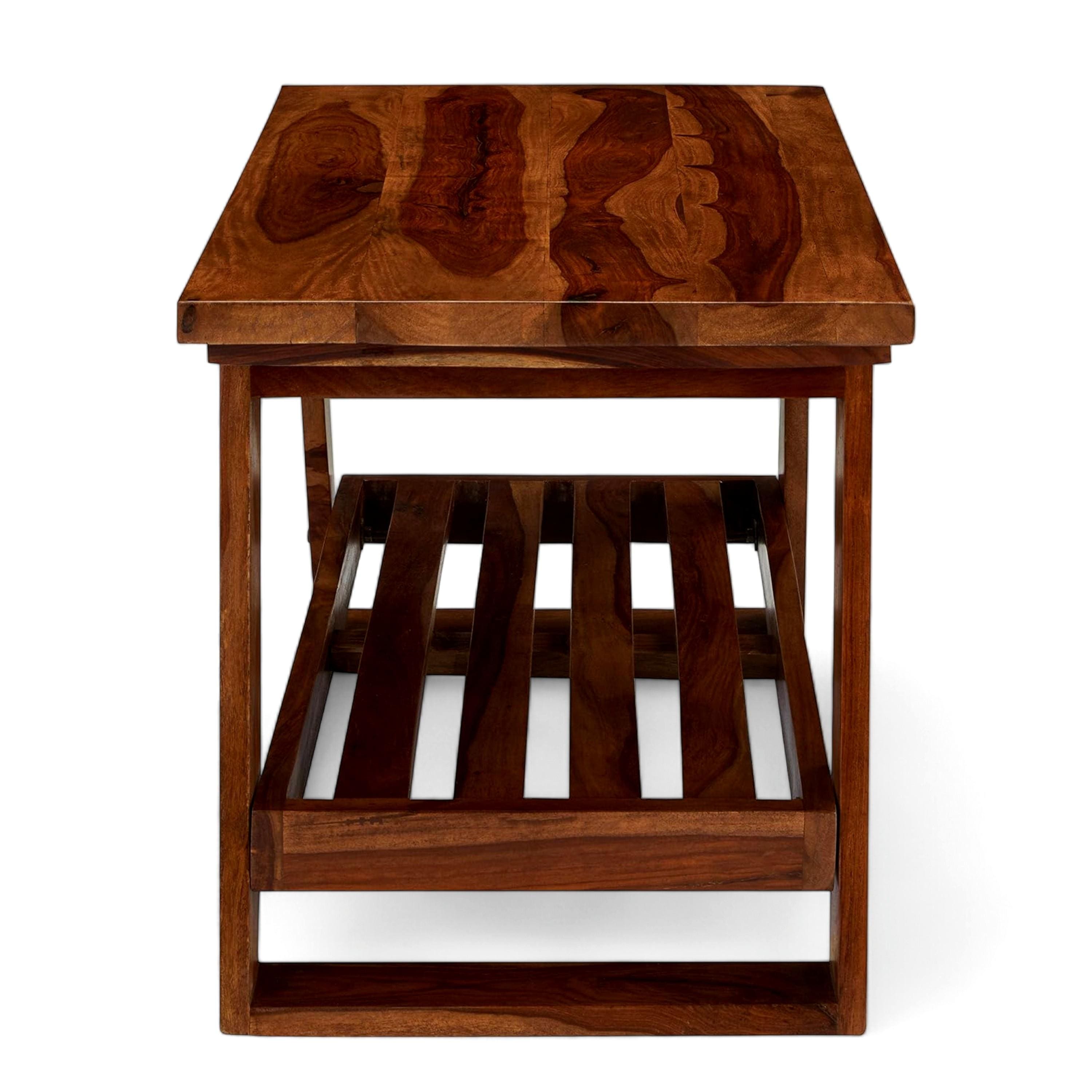 Alison Sheesham Wood Accent Rectangle Coffee Table In Natural Teak Finish