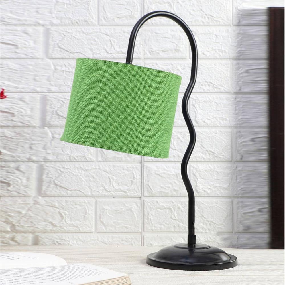 Green Jute Zig Zag Curvy table lamp with Iron Base (SP38) - Devansh