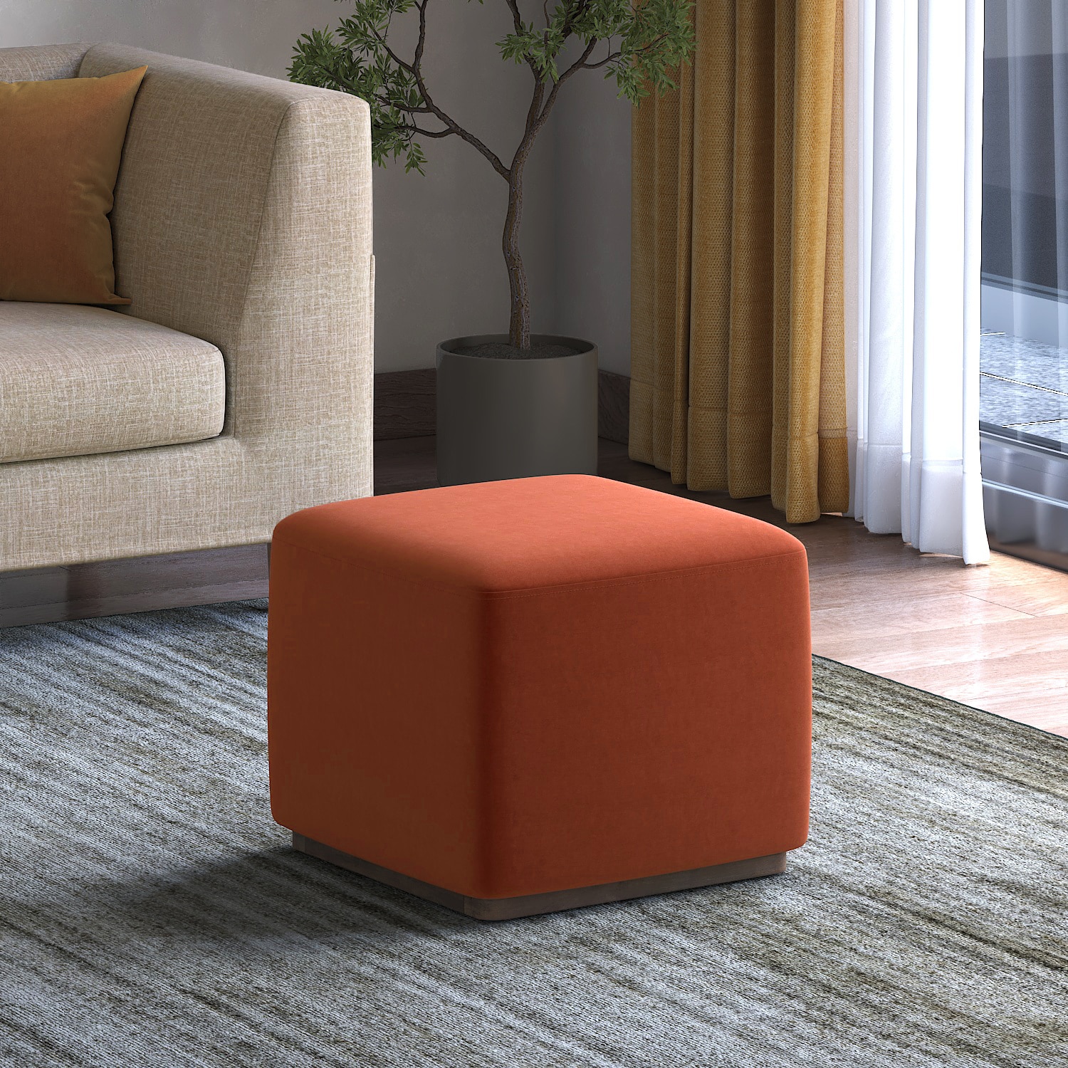 Tetra Ottoman In Umber Rust Fabric