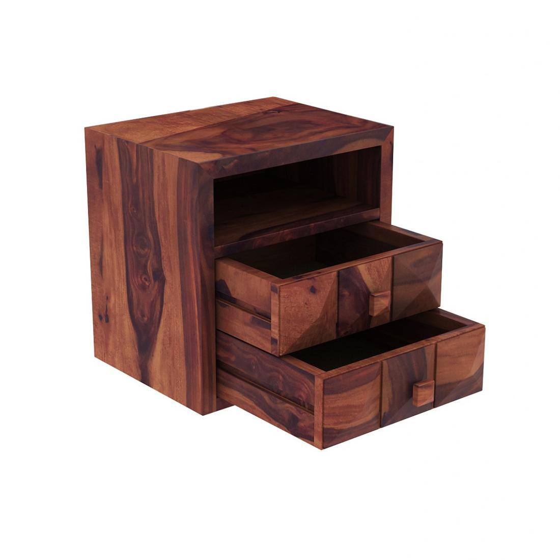 DiamondSolid Wood  Bedside Table in Teak Finish