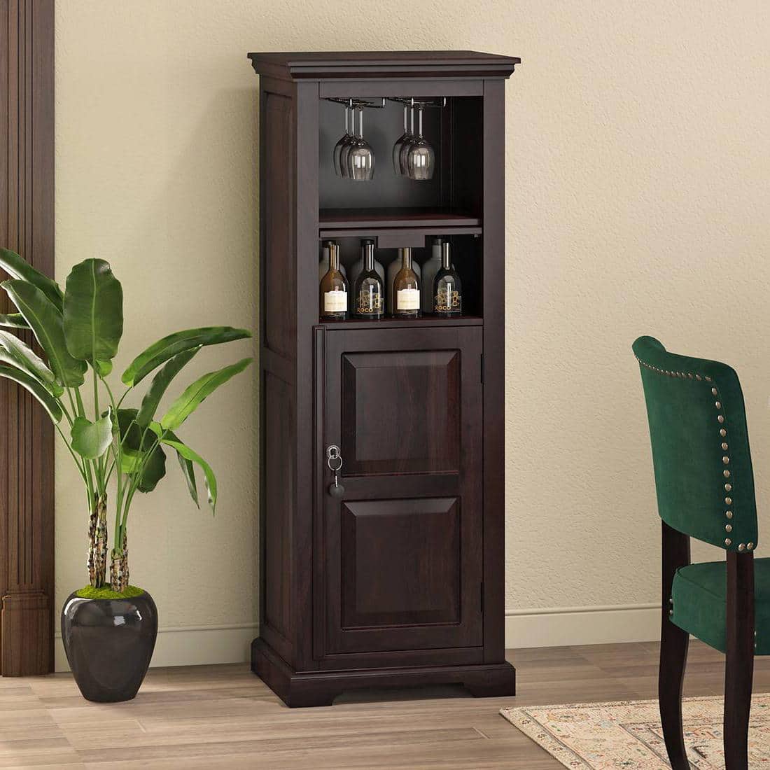 Mateo Solid Wood Bar Cabinet in Mahogany Finish