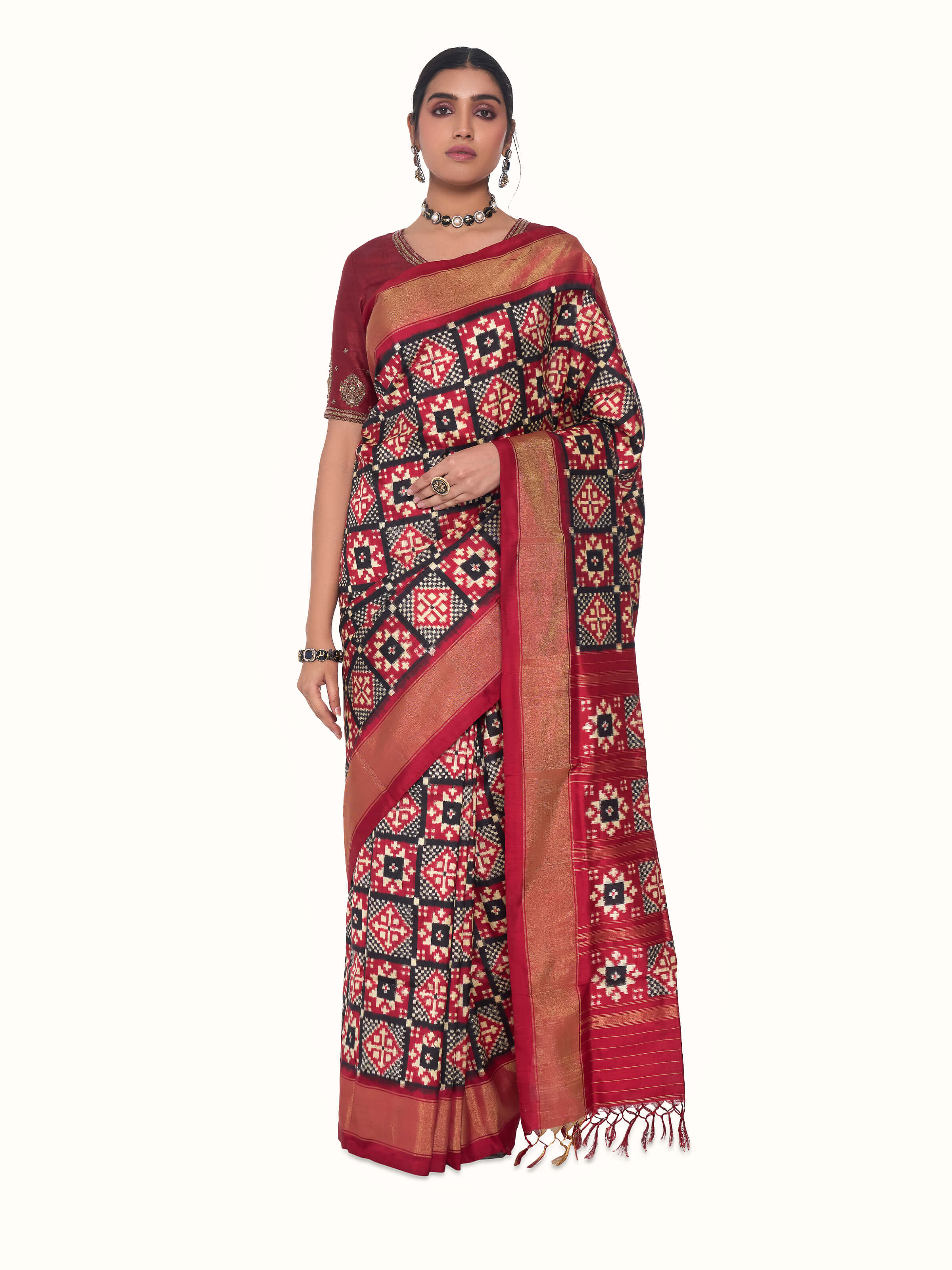 Red Silk Pochampally Double Ikat Saree