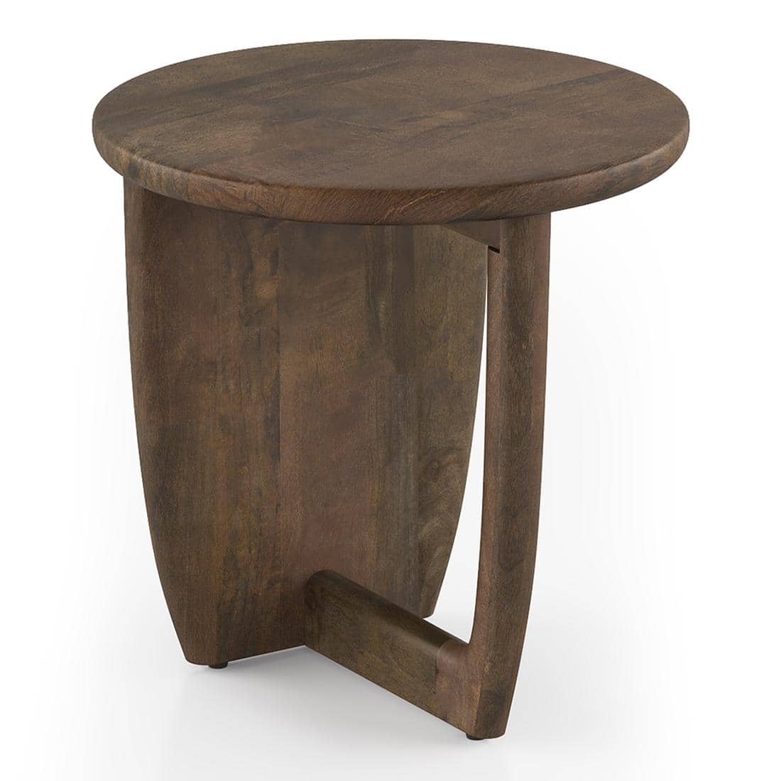 Kaya Round Solid Wood Side Table in Danish Walnut finish