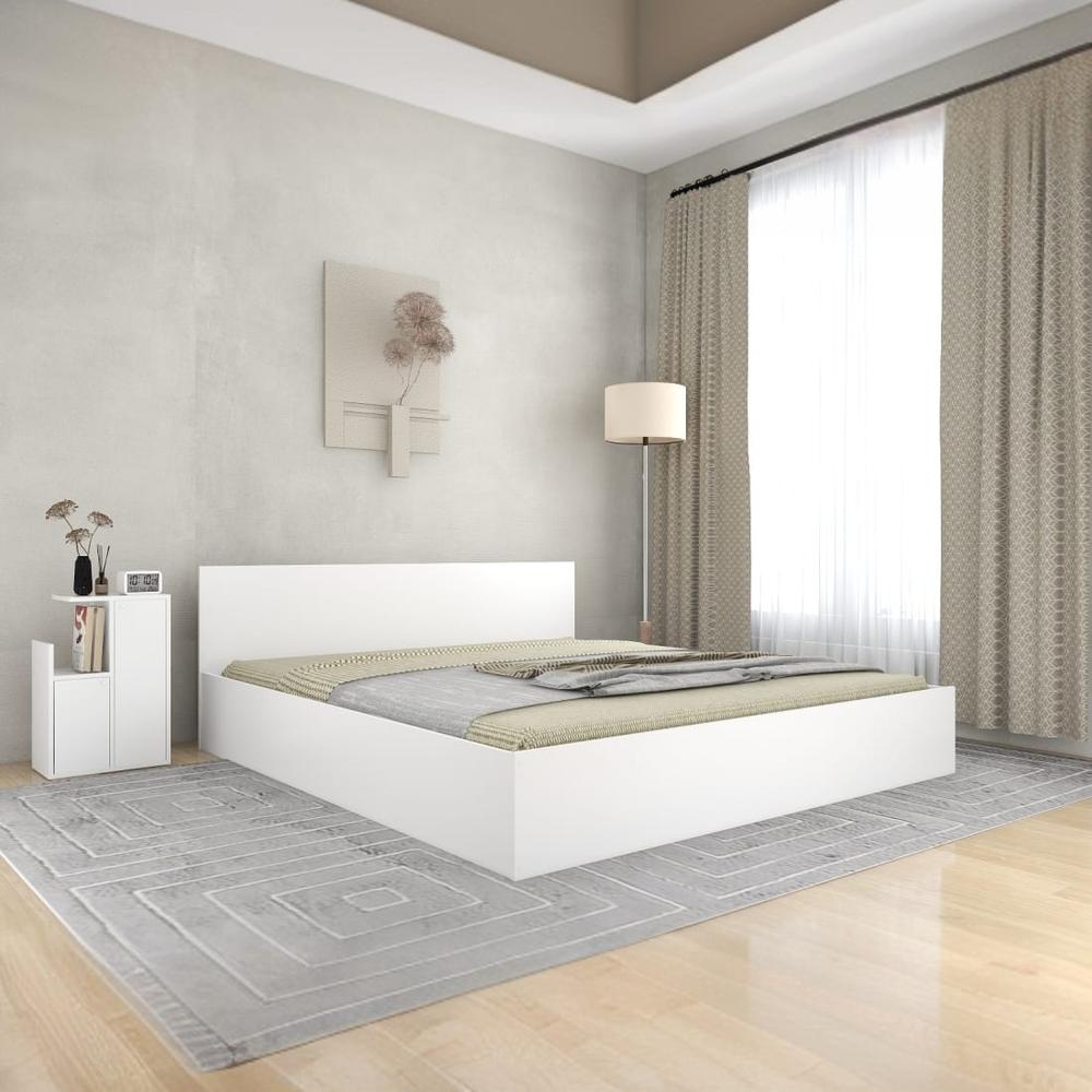 Ren Engineered Wood King Size Bed In White Finish