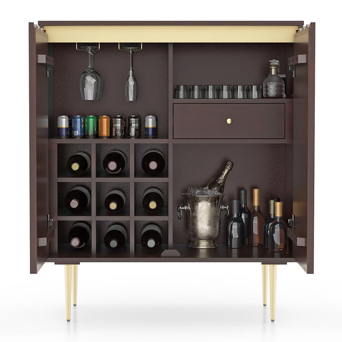 Keoni Solid Wood Free Standing Bar Cabinet in Claret Mahogany Finish
