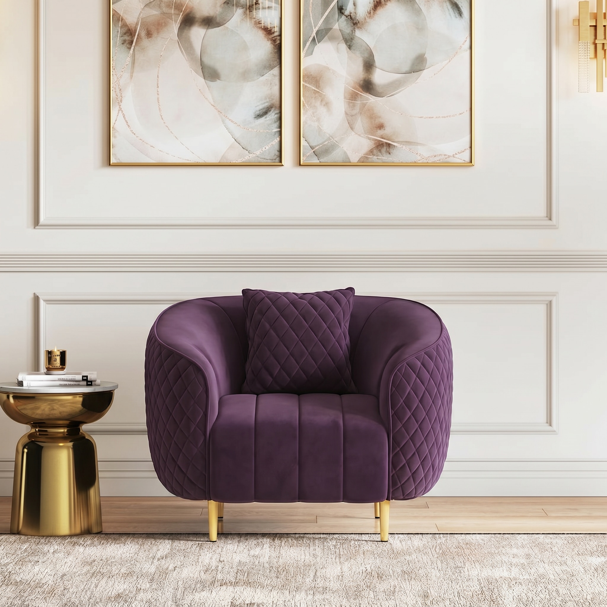 Amora 1 Seater Fabric Sofa In Plumy Purple Velvet Colour - Urban Ladder