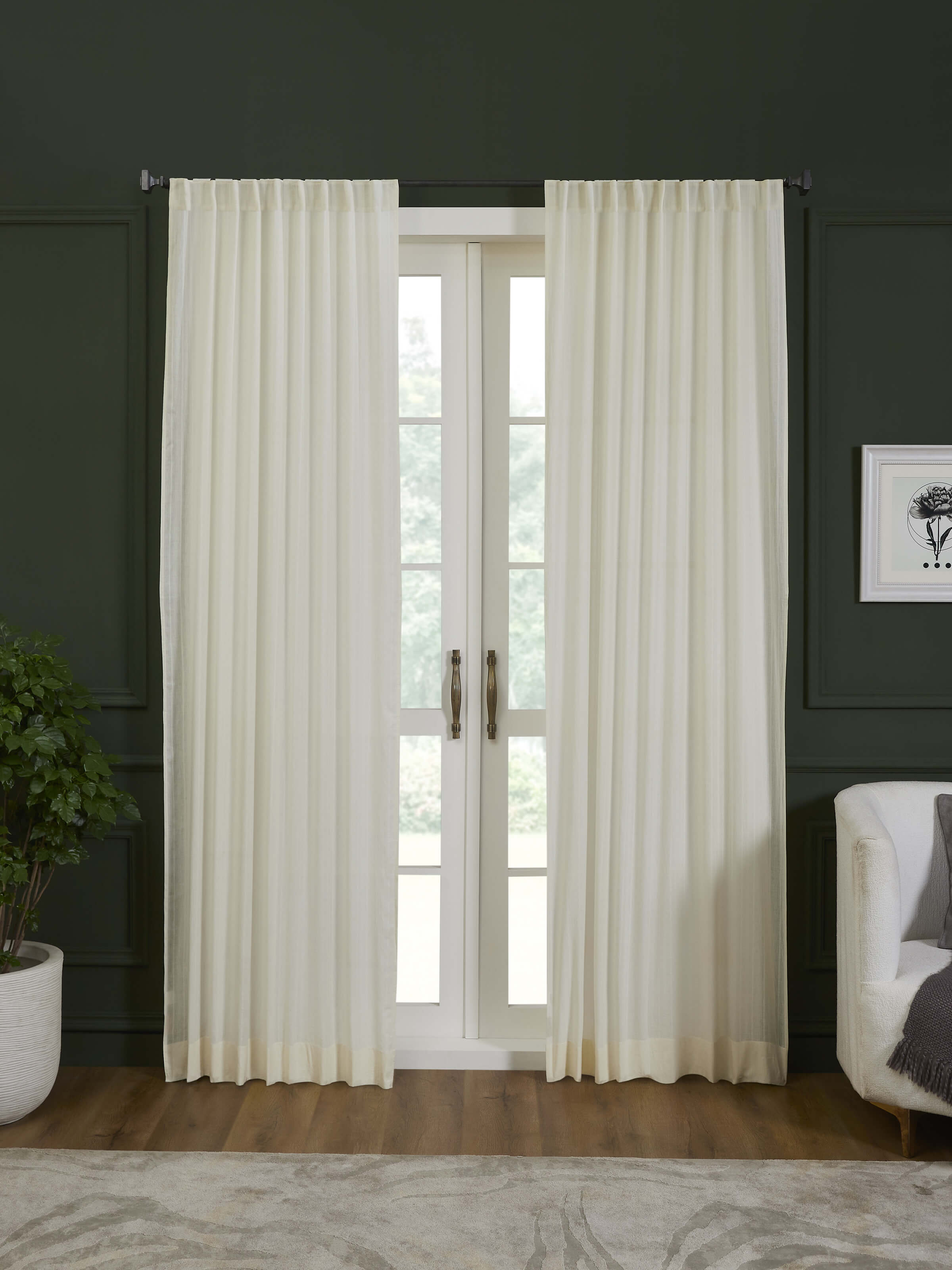 Kapasa Off-white Stripe Handloom Cotton Curtain (9 Ft)