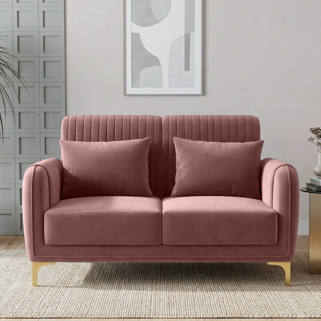 Monly Velvet 2 Seater Sofa Peach Color - Home Lifestylez