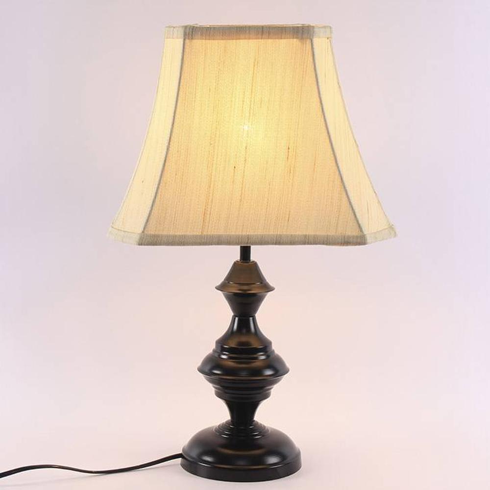 Daquan Off White Fabric Shade Table Lamp with Black Iron Base - Devansh
