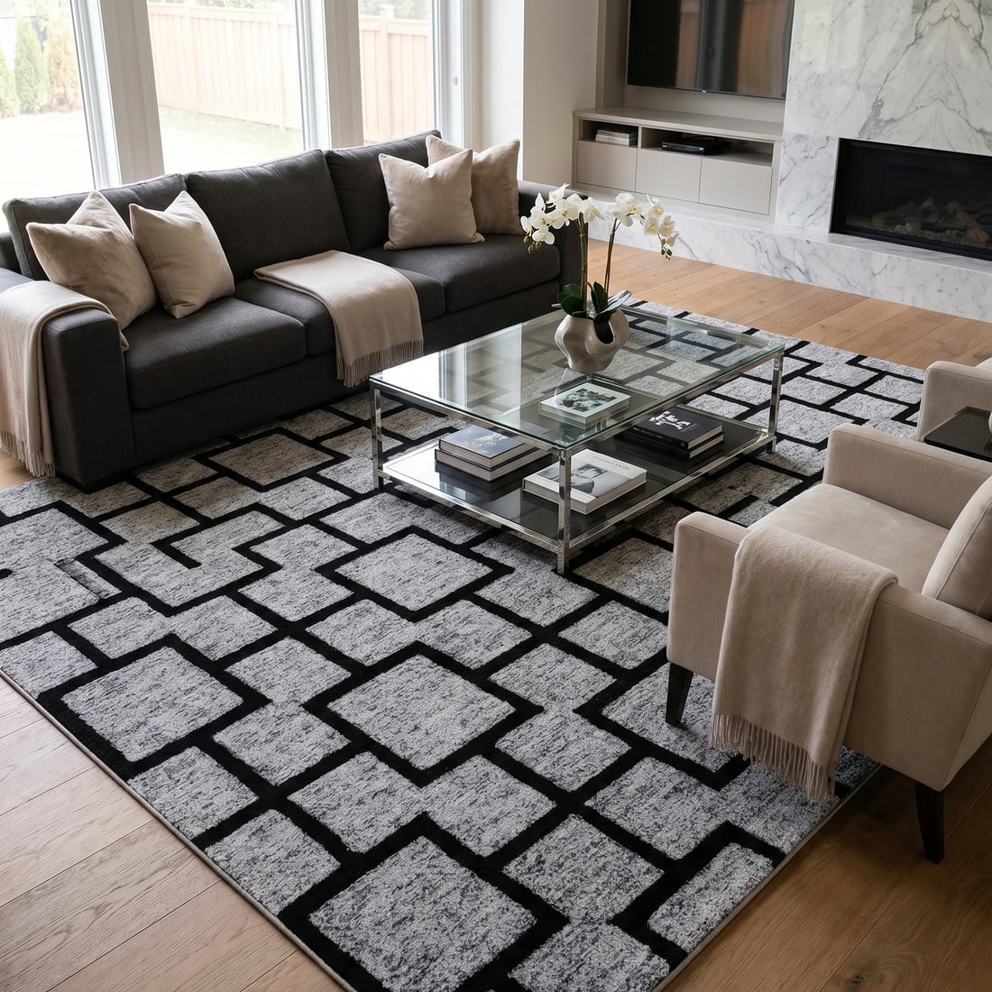 Jaipur Rugs Geometric Wool And Viscose 5x8 Feet White And Ebony Hand Tufted Rug Carpet Style 3