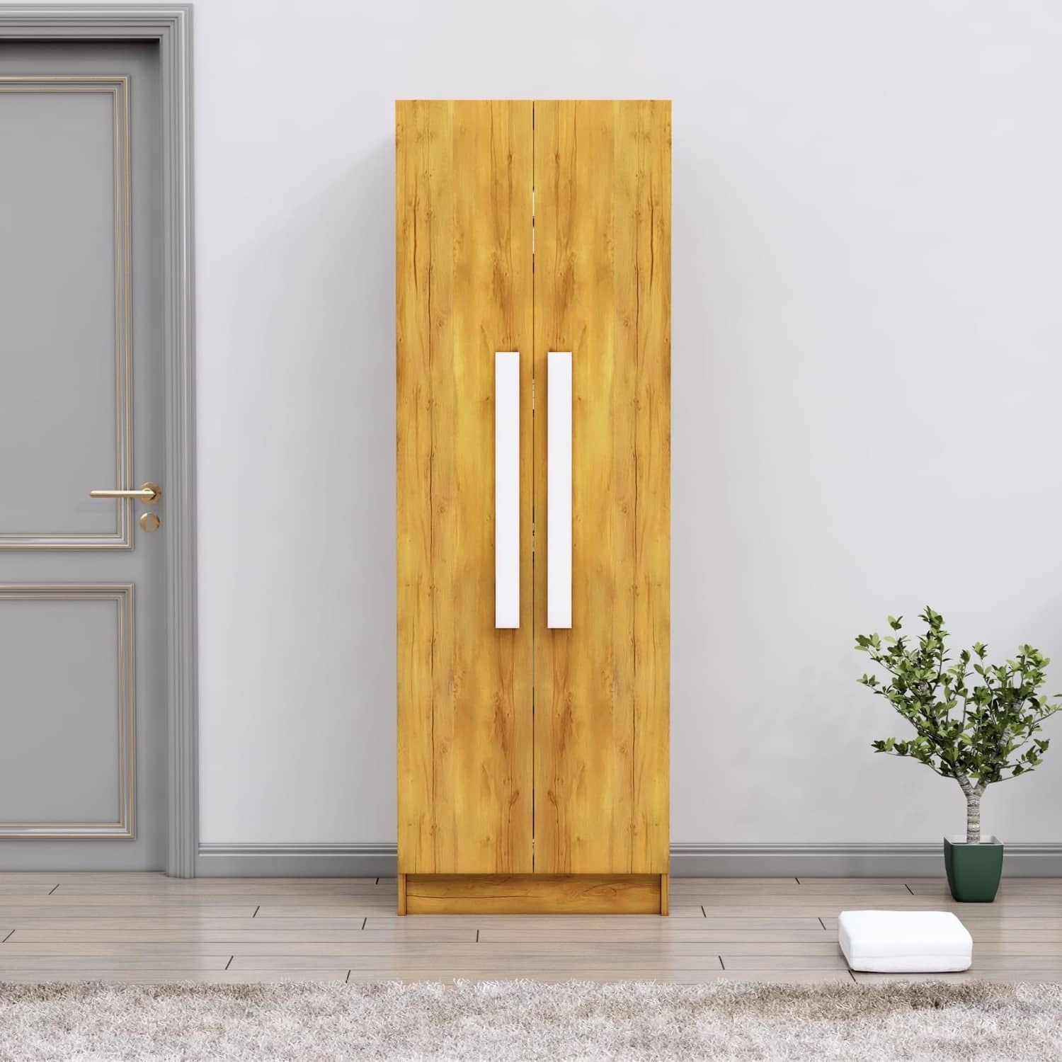 Hexa Red Wooden 2 Door Wardrobe with 4 Shelves in Giant Wood Colour - HexaRed