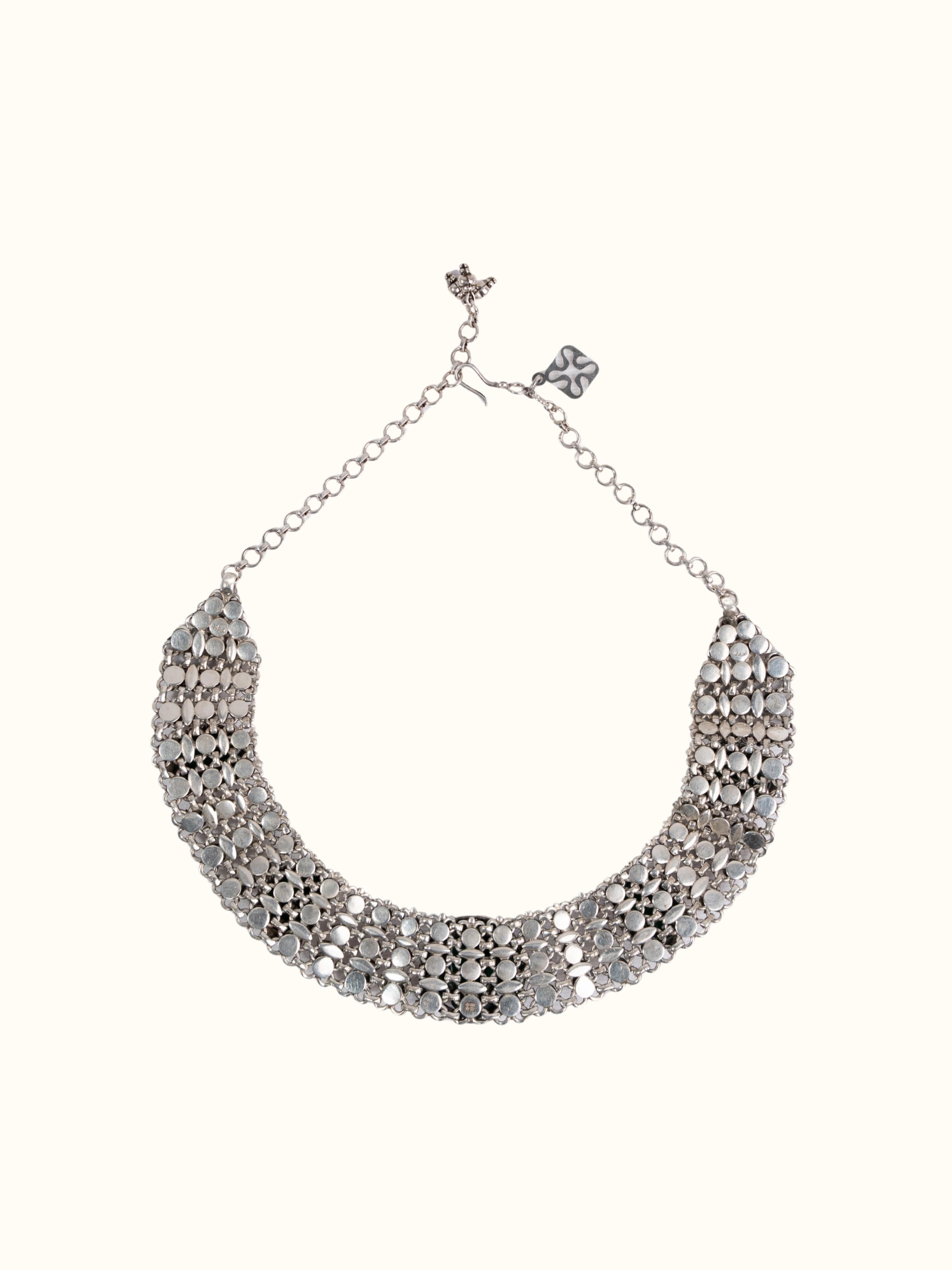 Back view of silver smithing collar necklace