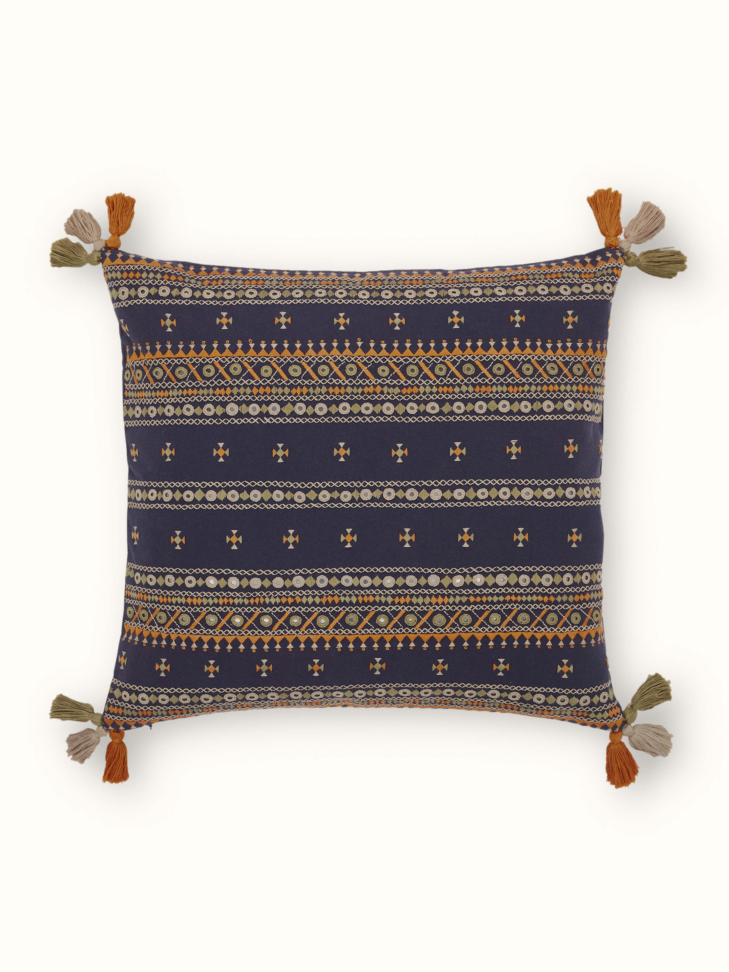 Neel Blue Stripe Cotton Suf Hand Embroidered Cushion Cover