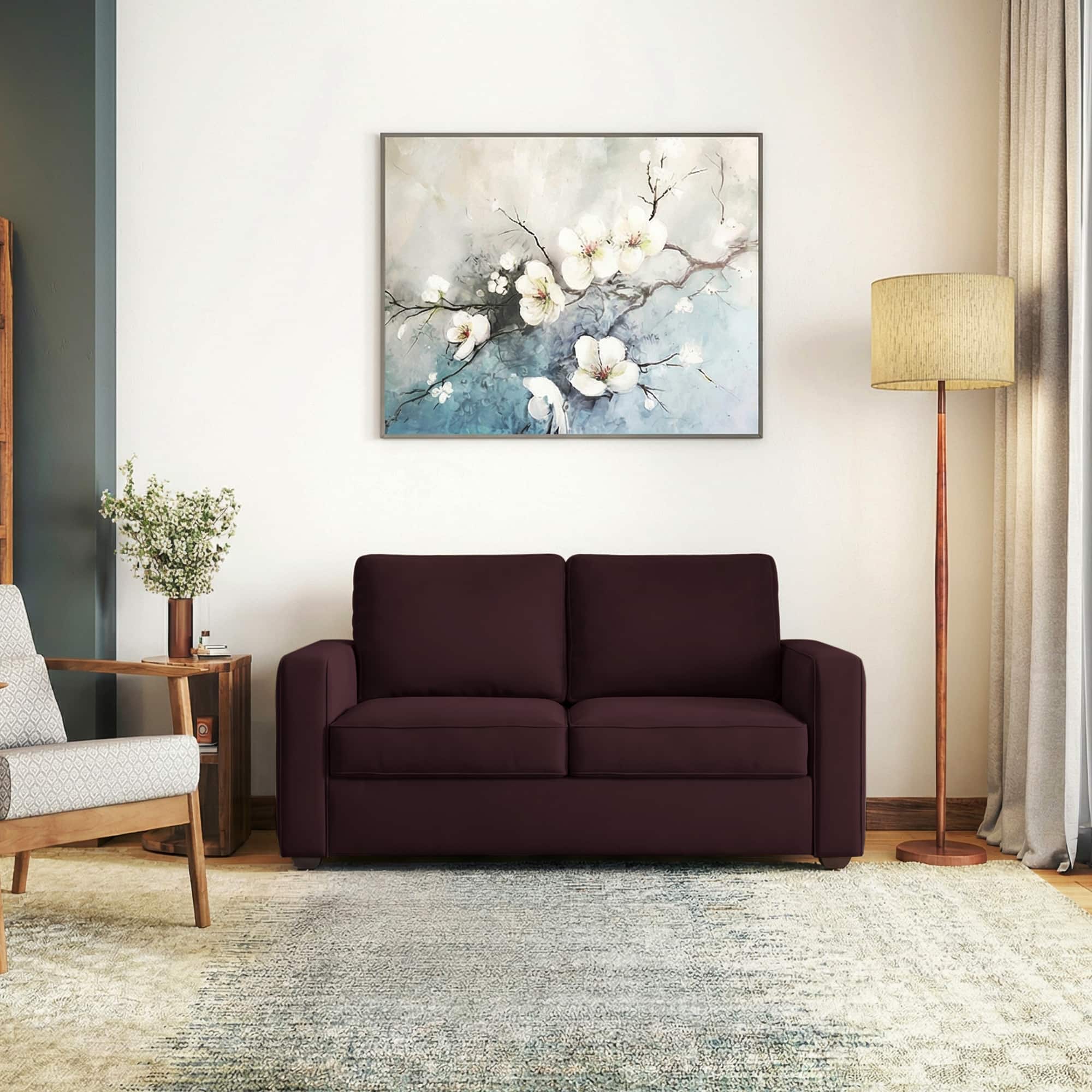 Apollo Compact High Back 2 Seater Fabric Sofa In Deep Plum Velvet Colour