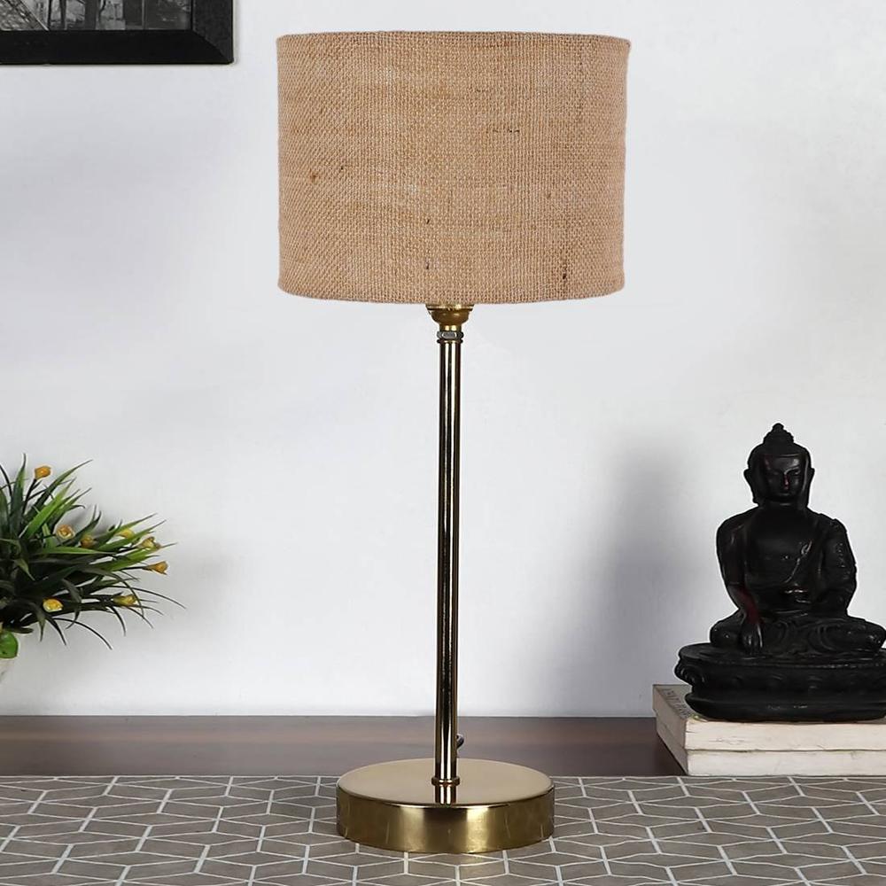 Beige Jute with Metal Gold Table Lamp