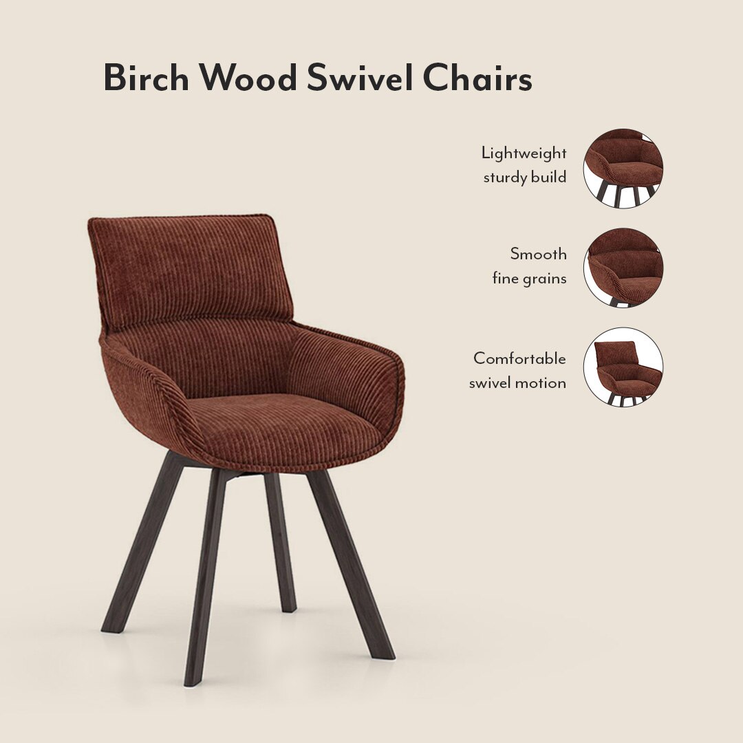 Atlas Crest Solid Wood 6 Seater Dining Table With Bren Swivel Dining Chairs