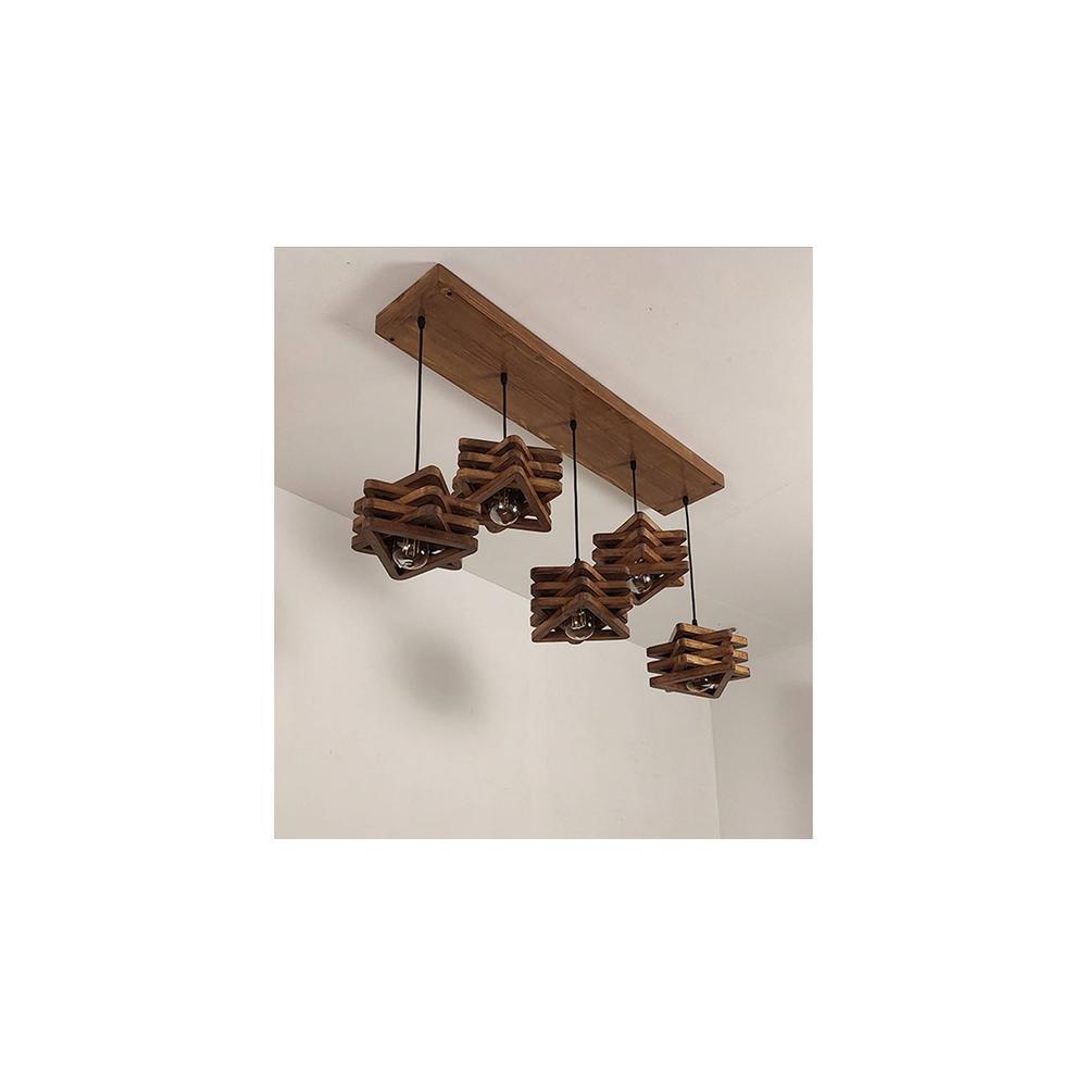 Star 5 Series Brown Solid Wood Cluster Hanging Light