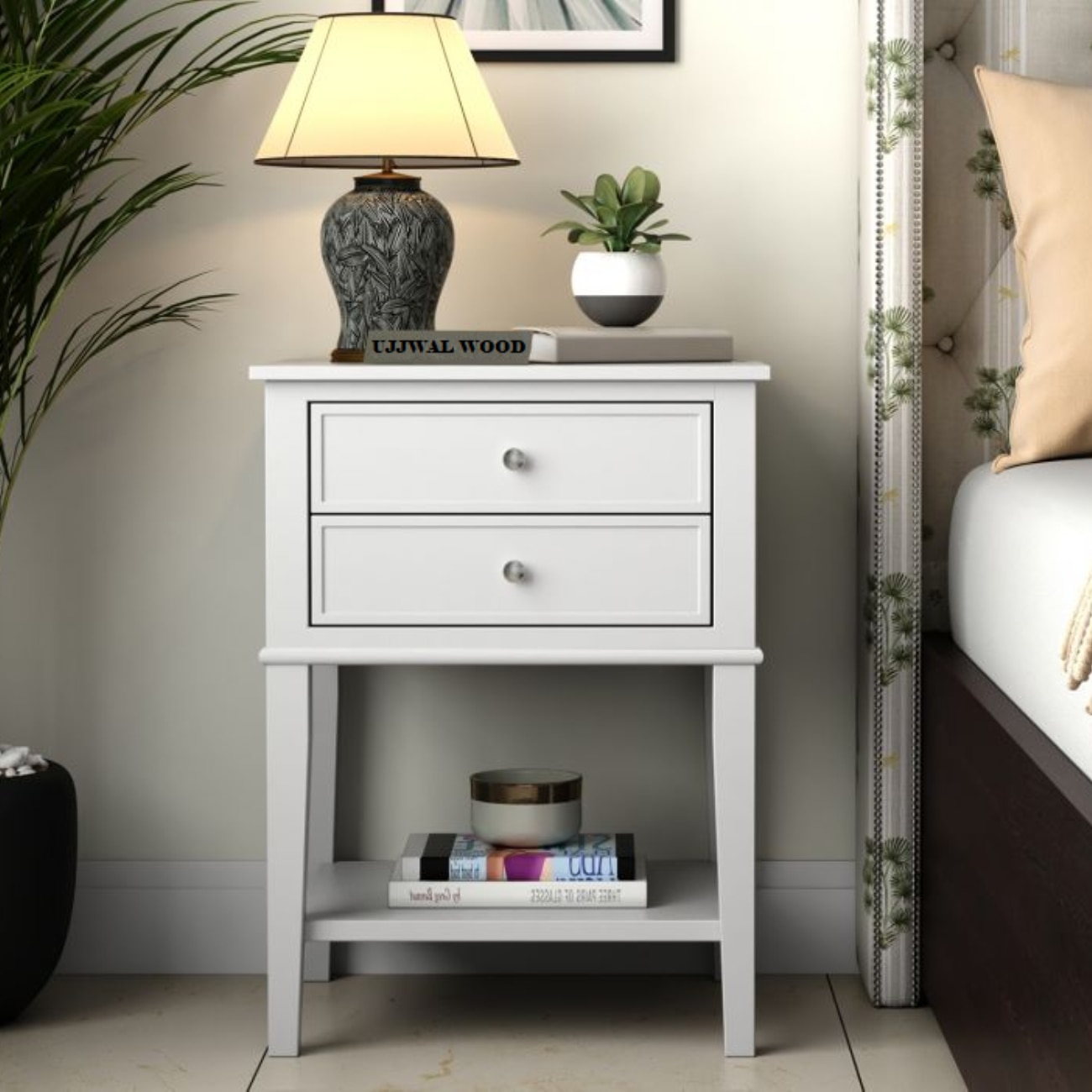 Anton Mango Wood Side and End Table (White Finish)