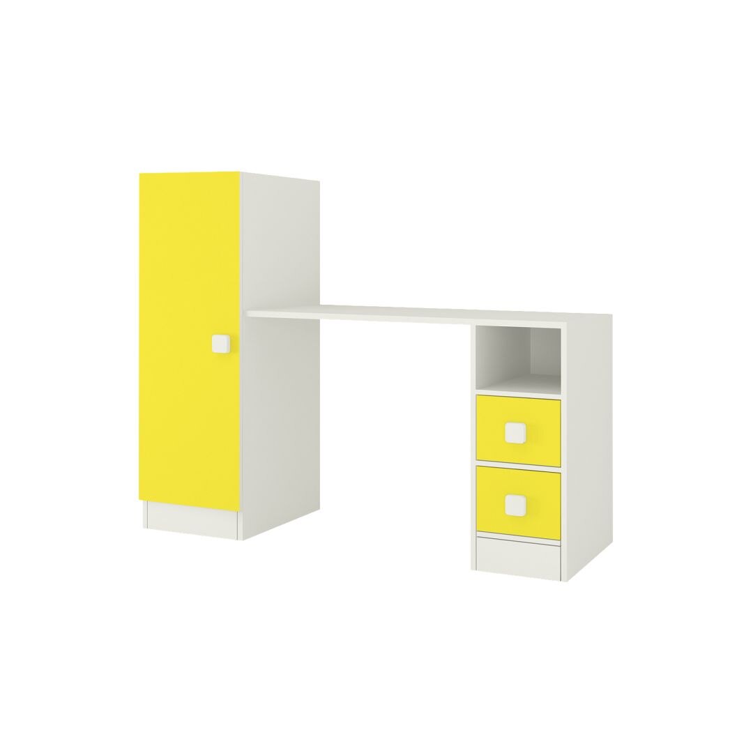 Rio Kids Large Study Desk with Drawers Built In Bookshelf and Square Handles in Sunshine Yellow Colour