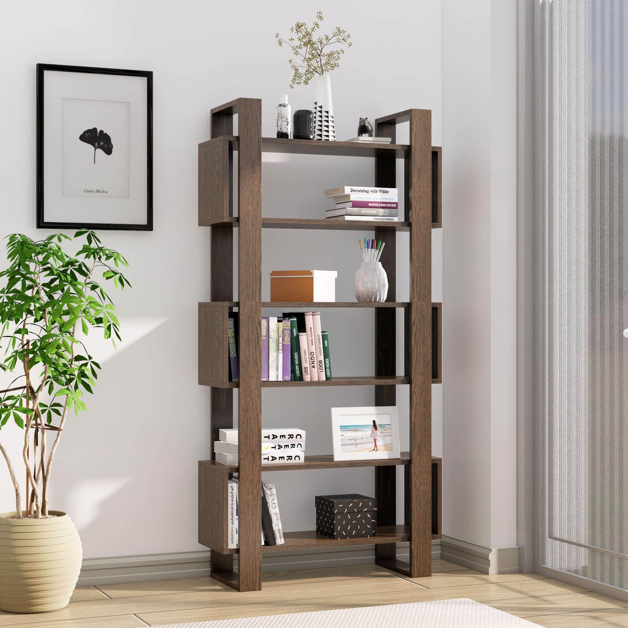 Hexa Engineered Wood Bookshelf Multipurpose Storage Rack in Giant Wood and Frosty White - HexaRed