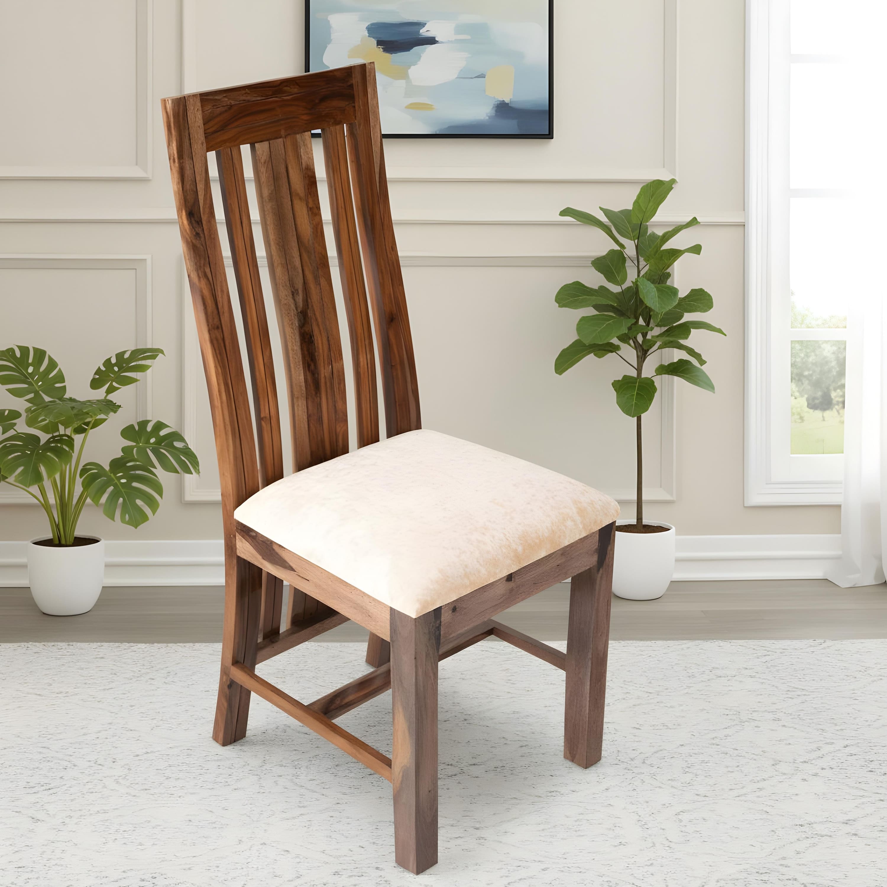 Columbus Sheesham Wood Dining Chair Set of 2 in Teak Finish
