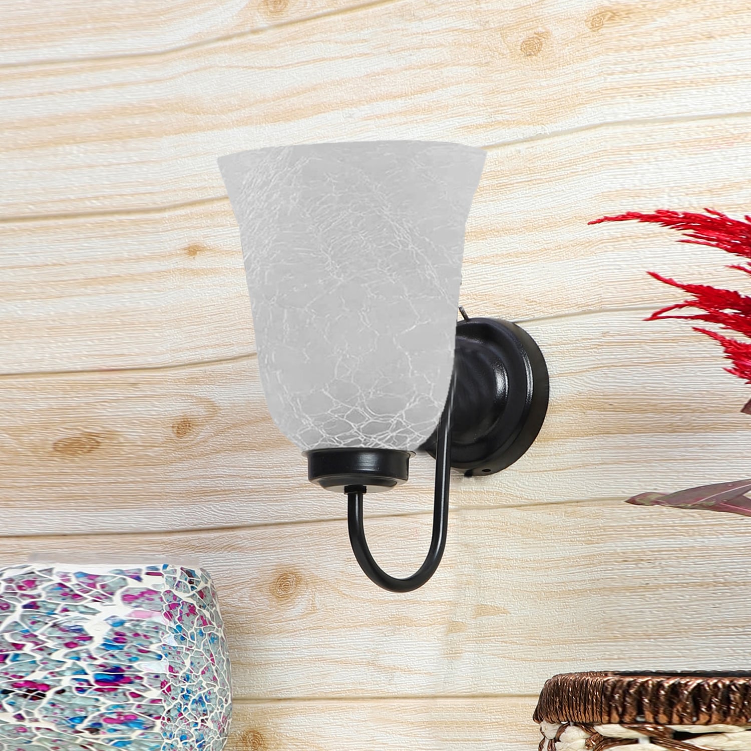 Devansh Metal Electric Wall Light in black Colour with White Shade Count of 1 Light - Devansh