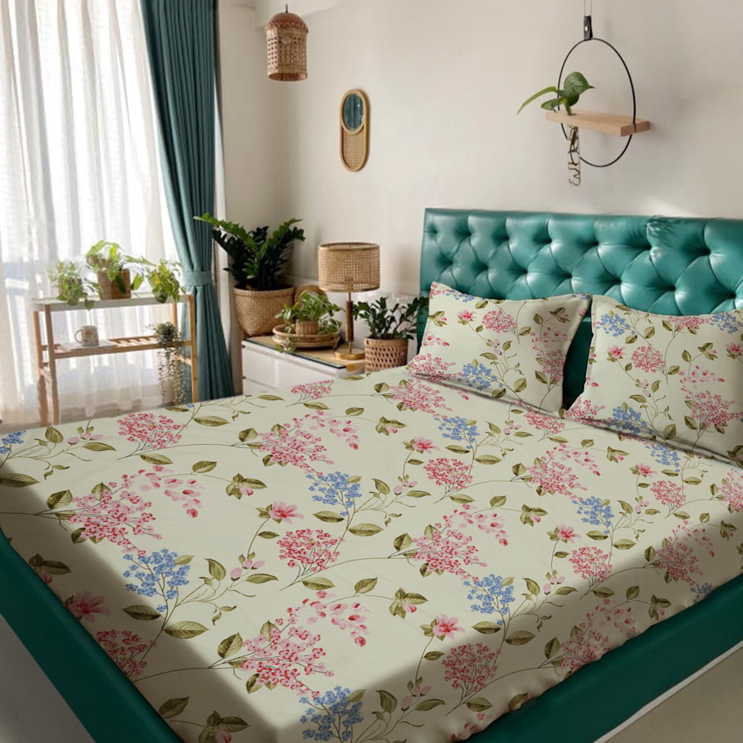 Multicolor Floral 180 TC Flat 1 Queen  Bedsheet with 2 Pillow Covers