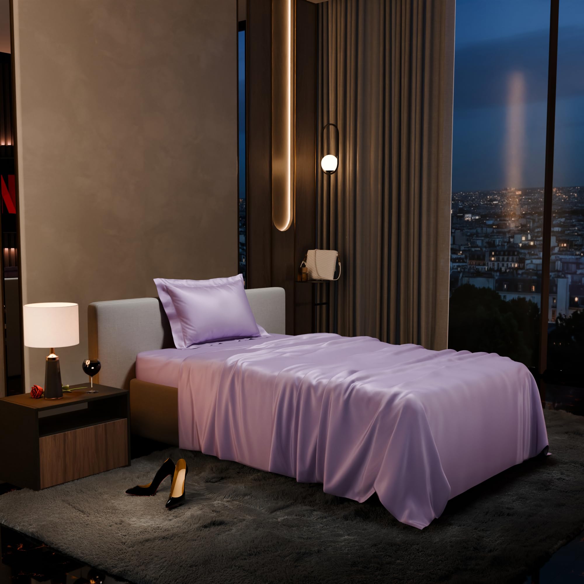 Stoa Paris Single Bedsheet with 1 Pillow Cover sheet with Night Lilac - Stoa Paris