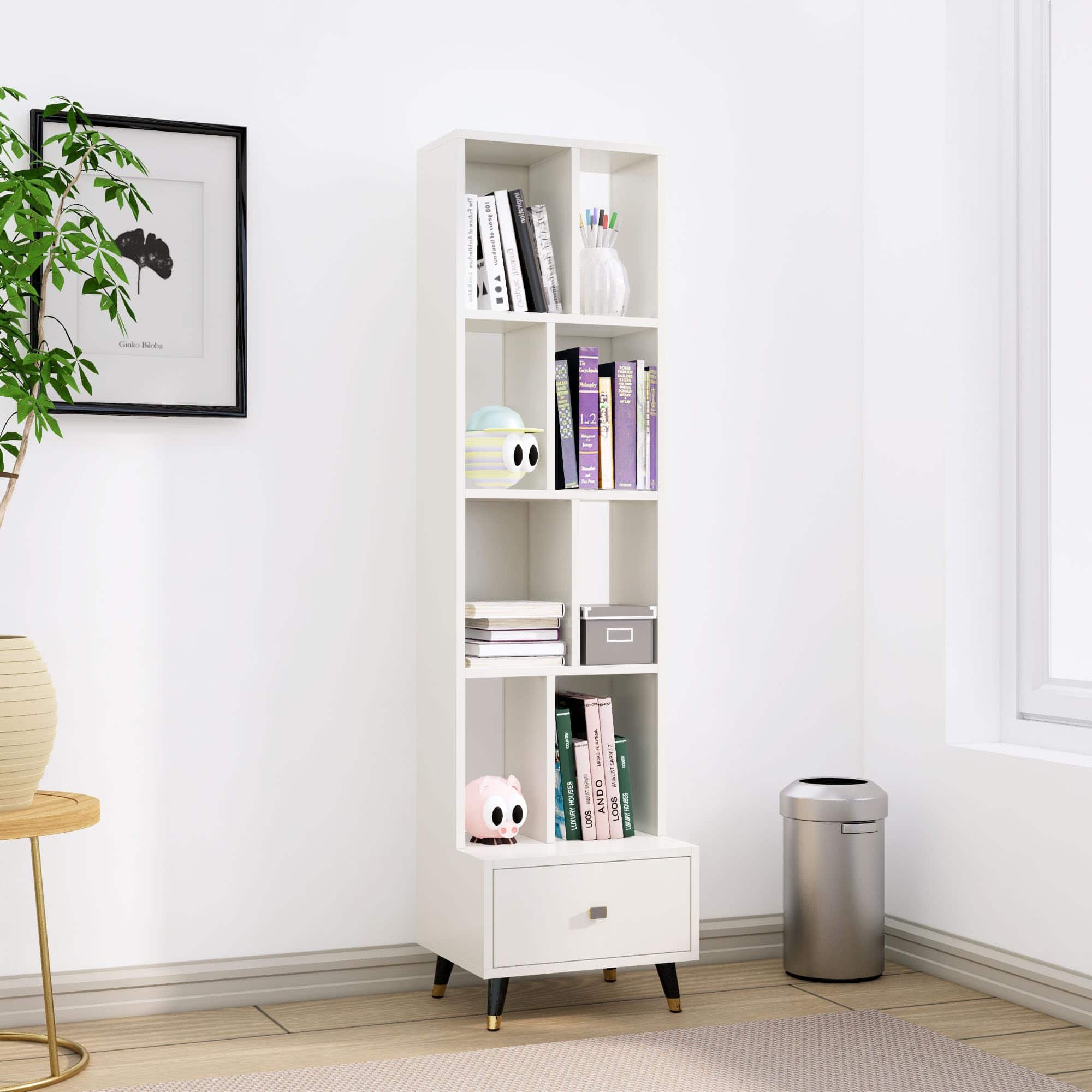 Hexa Engineered Wood Bookshelf Multipurpose Storage Rack in Frosty White Colour - HexaRed