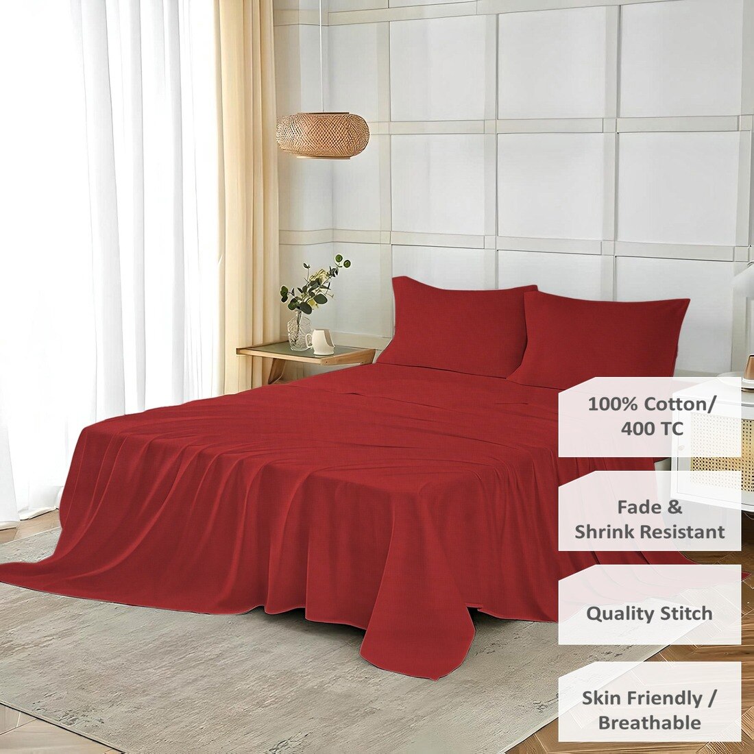High Quality Cotton Double bed Flat Bedsheets 285cmsx 285 cms ( Pillows 46 x 69 cms)