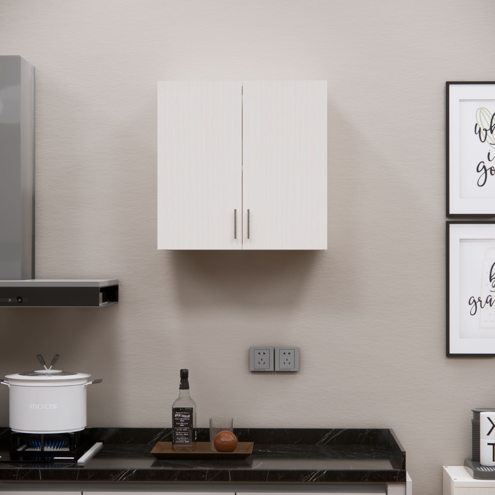 2 Doors Modular Wall Mounted Kitchen Cabinet With Adjustable Shelf In Highland Pine Finish