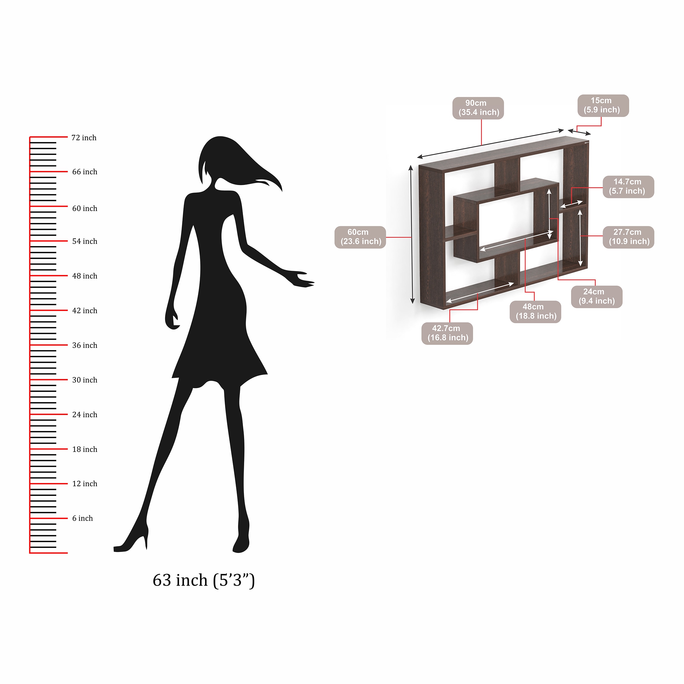 BLUEWUD Crafte Engineered Wood Wall Mount Wall Shelf, Display Rack (Wenge)