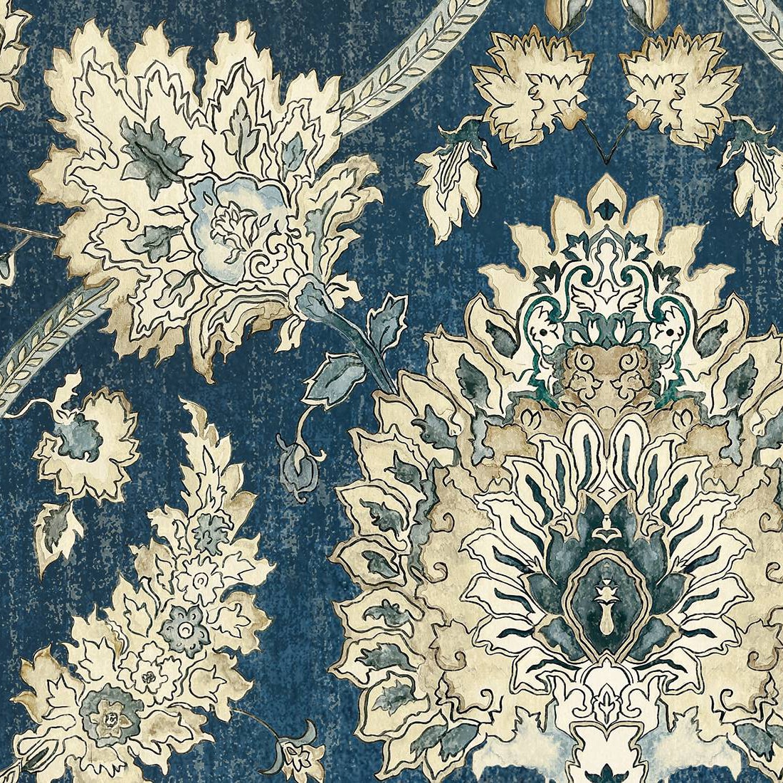 Amara 1 Seater Sofa In Blue Floral Damask Print