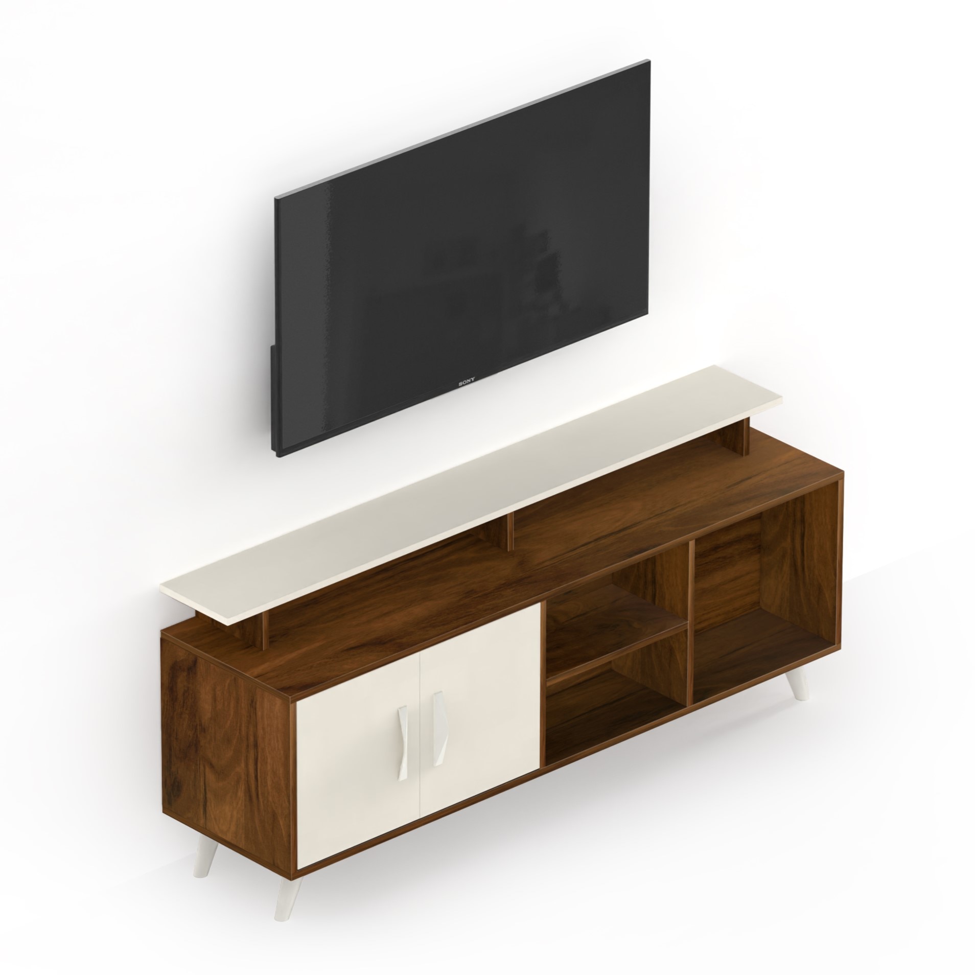 BLUEWUD Skiddo Engineered Wood TV Entertainment Unit Set Top Box Stand/TV Cabinet with Shelves for Books & D�cor Display Unit Bed Living Room Upto 55 Inches - DIY (Brown Maple & White)