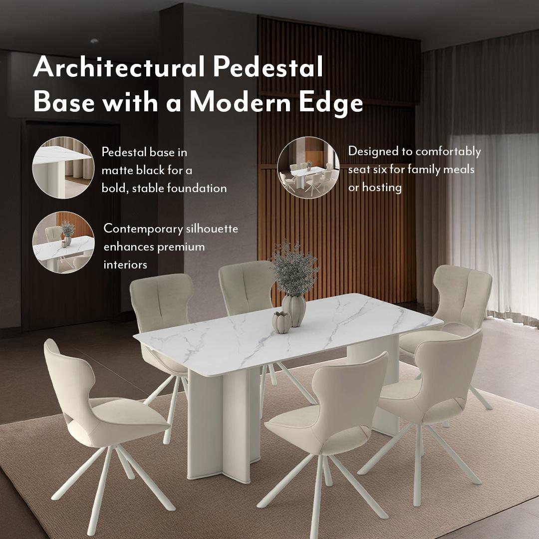 Rosen 6 Seater Ceramic Dining Table White And Cream Finish