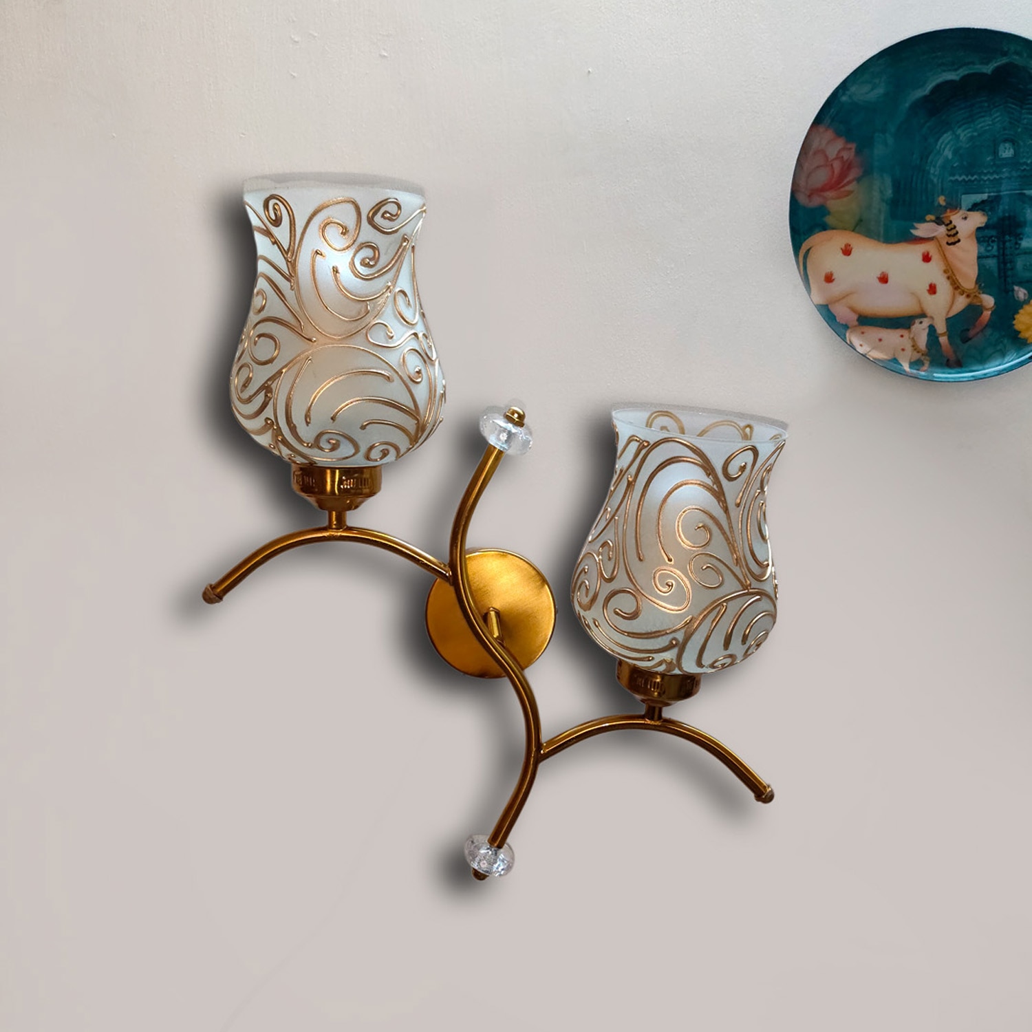 Devansh Metal Electric Wall Light in Gold Colour with Multi Shade Count of 2 Lights - Devansh
