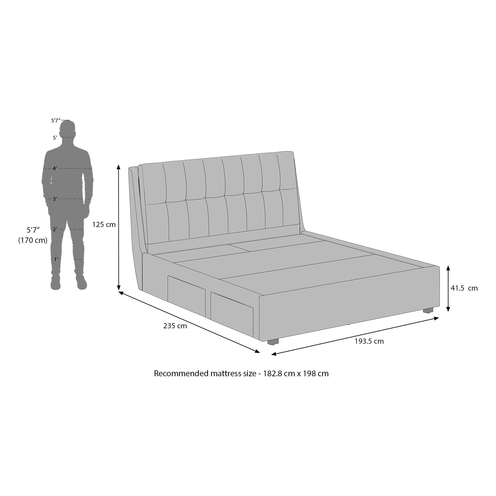 Bornholm Engineered Wood King Size Drawer Storage Upholstered Bed In Shitake Beige Colour
