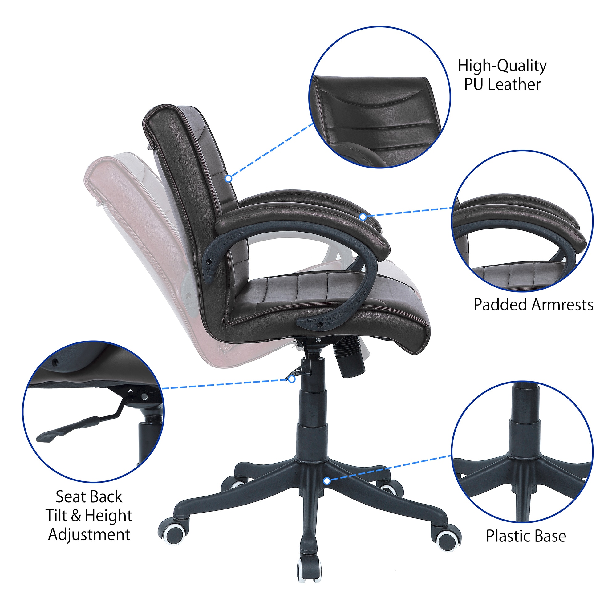Joorrdonn Mid Back Executive Chair in Black Colour