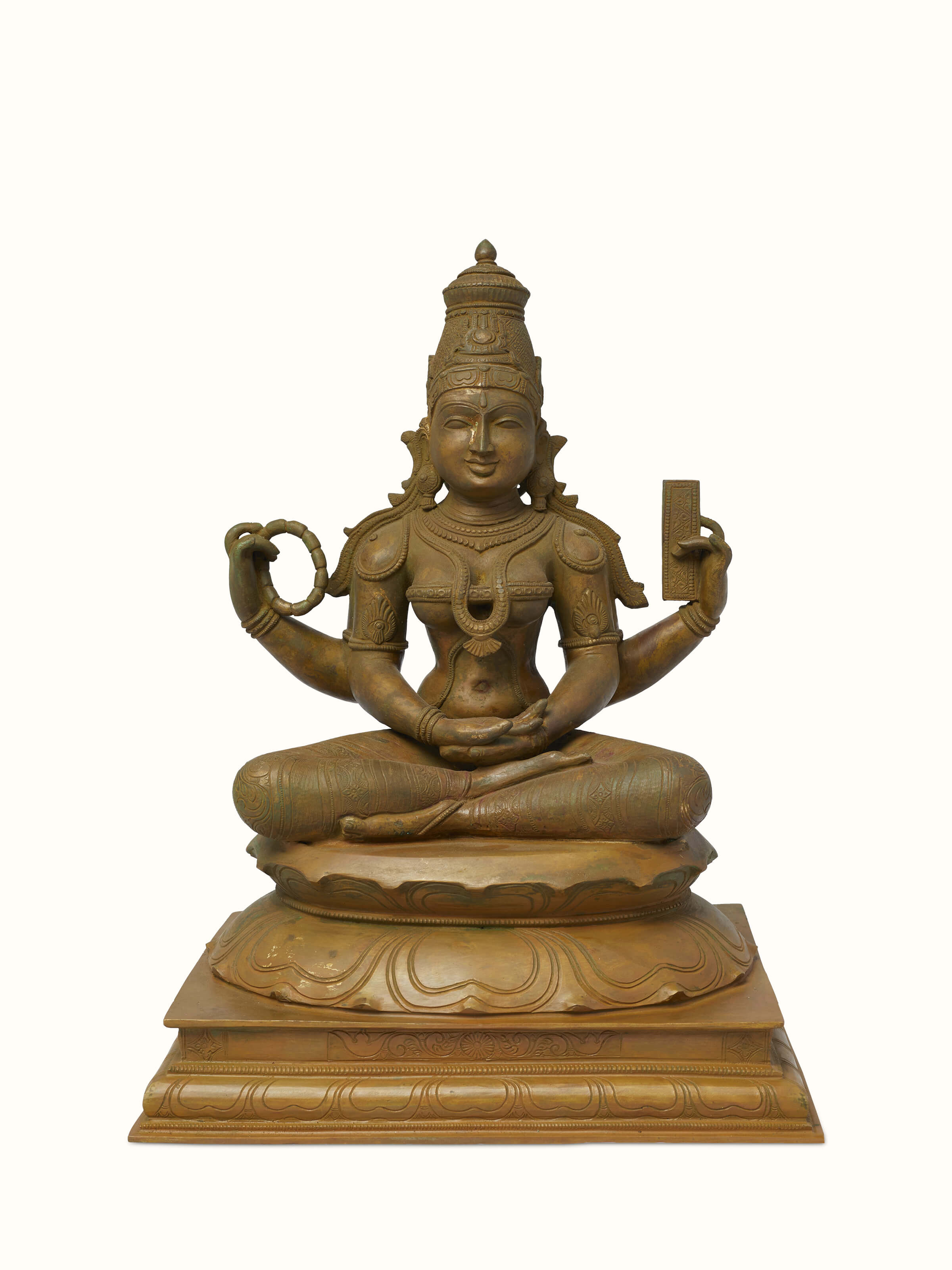 Front view of Mystical Saraswati Bronze Casting Idol highlighting the detailed craftsmanship and divine features of the idol