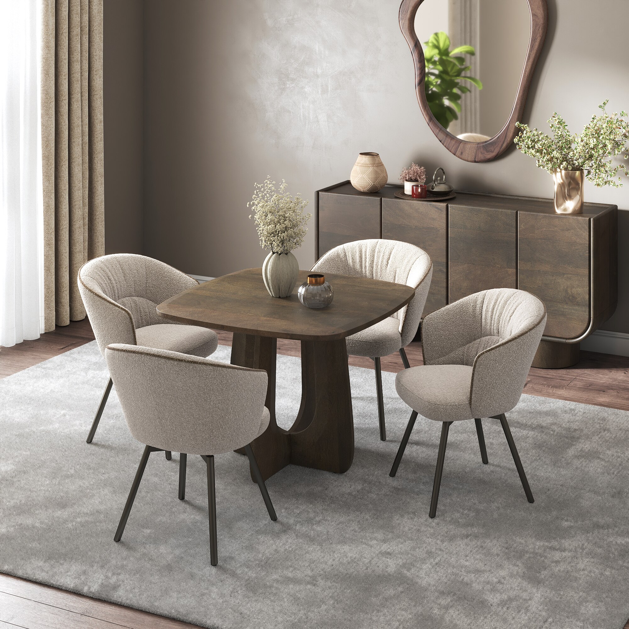 Aero Solid Wood 4 Seater Dining Table With Calix Dining Chair
