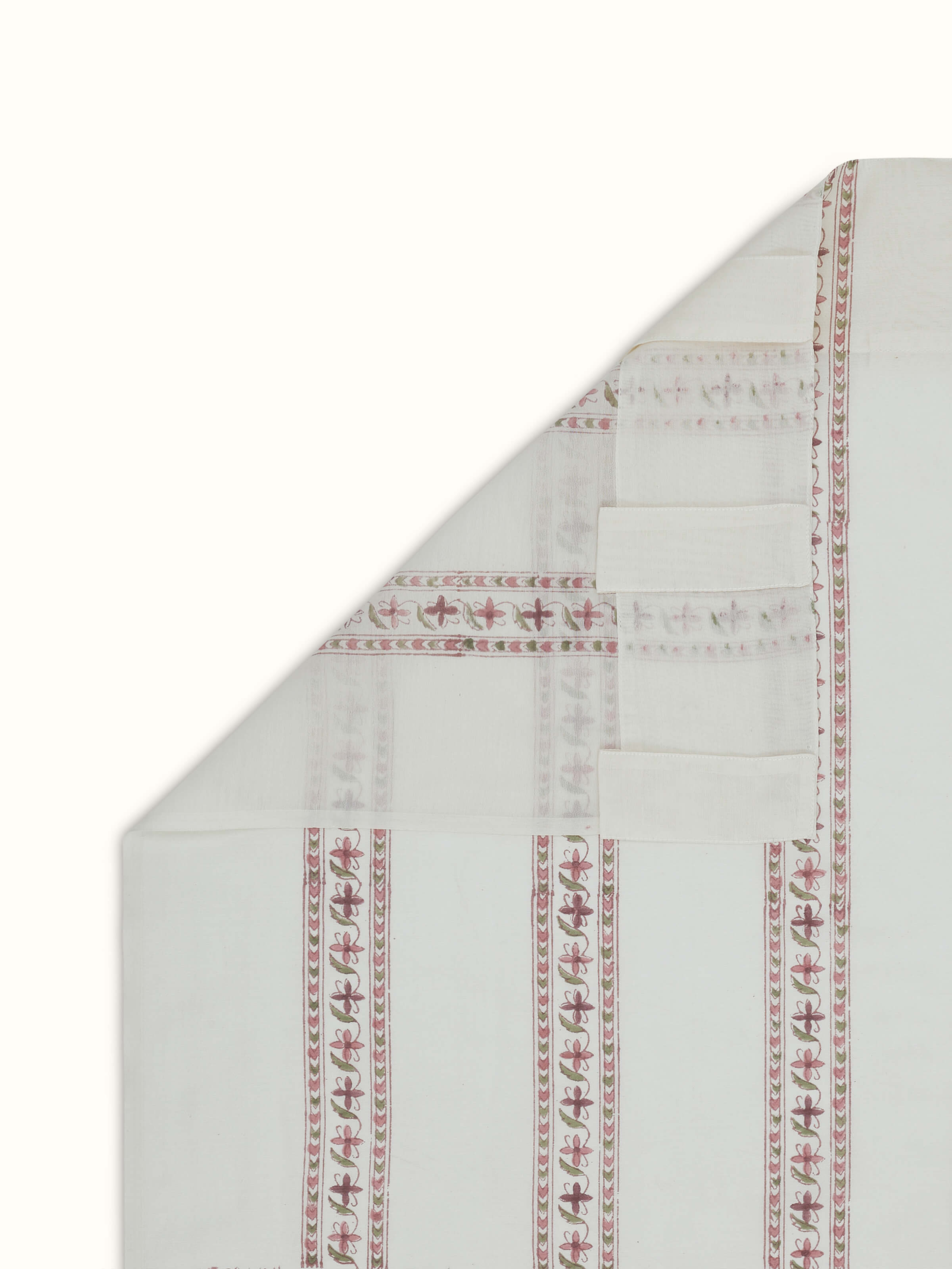 Aarunya Red Stripe Cotton Silk Sanganeri Hand Block Printed Sheer Curtain (9 Ft)