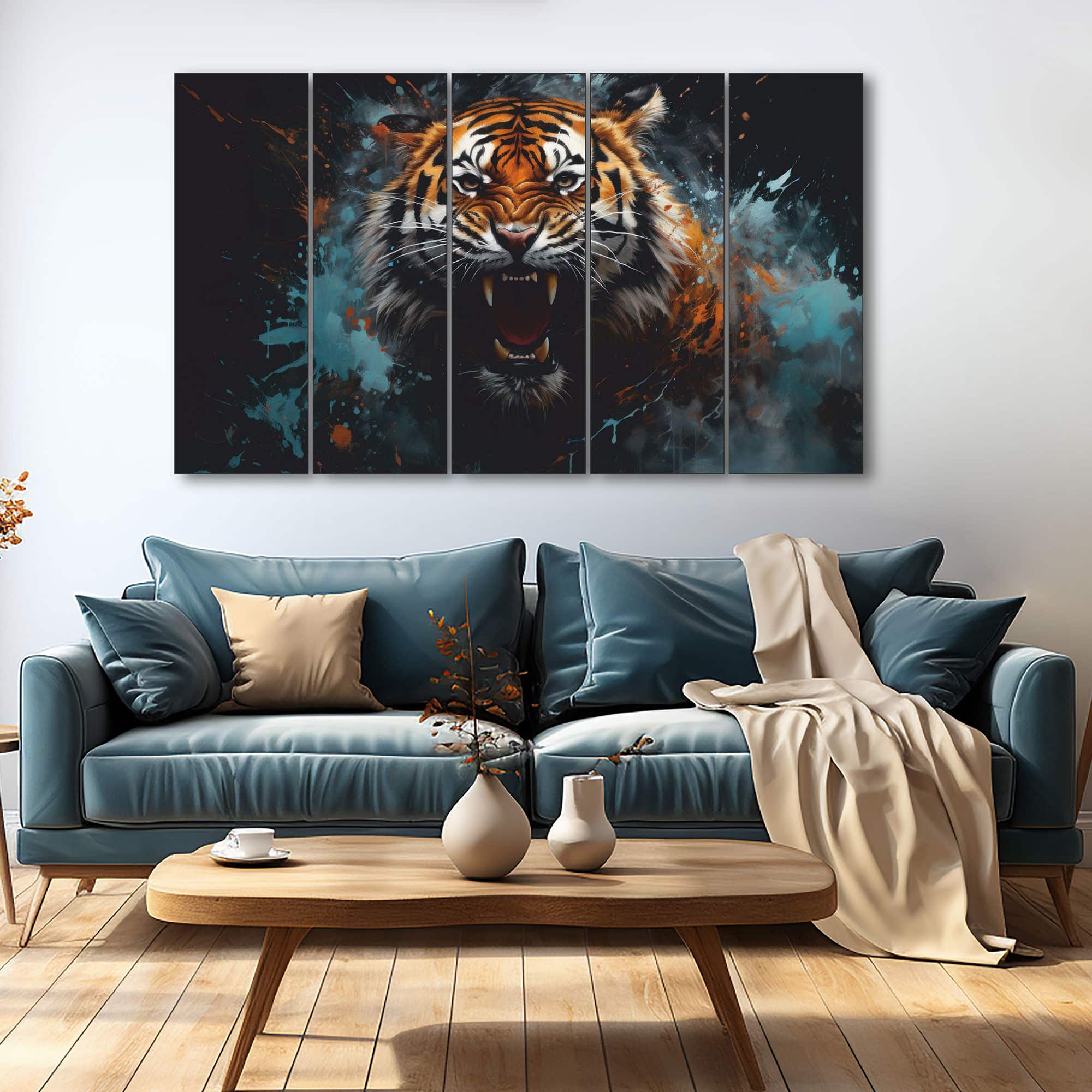 The Castle Decor Lion Abstract Wall Art Set of 5 Digital Painting 27x48 Inch - The Castle Decor