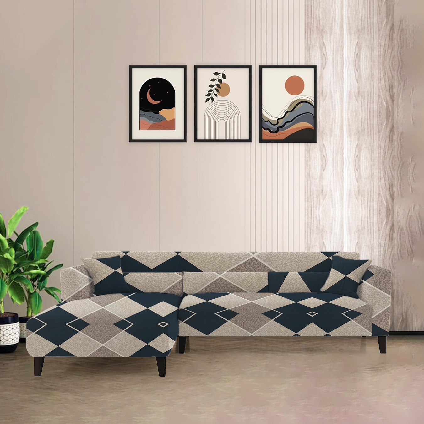 Left Aligned 2 Seater Left Aligned Chaise Navy Cubes Sofa Cover