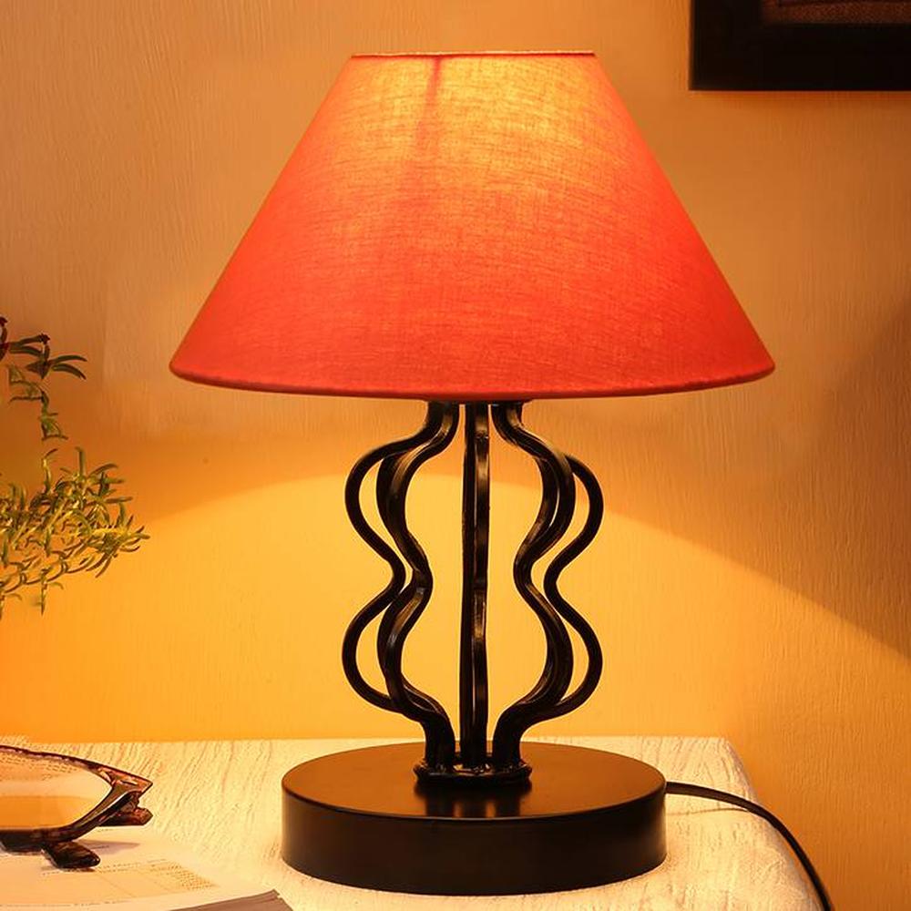 Sawyer Orange cotton Shade Iron Table Lamp - Devansh