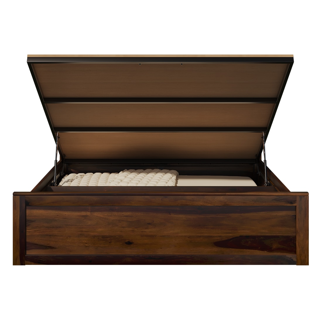 Vrinda Solid Wood King Size Bed In Hydraulic Storage Bed In Provincial Teak Finish