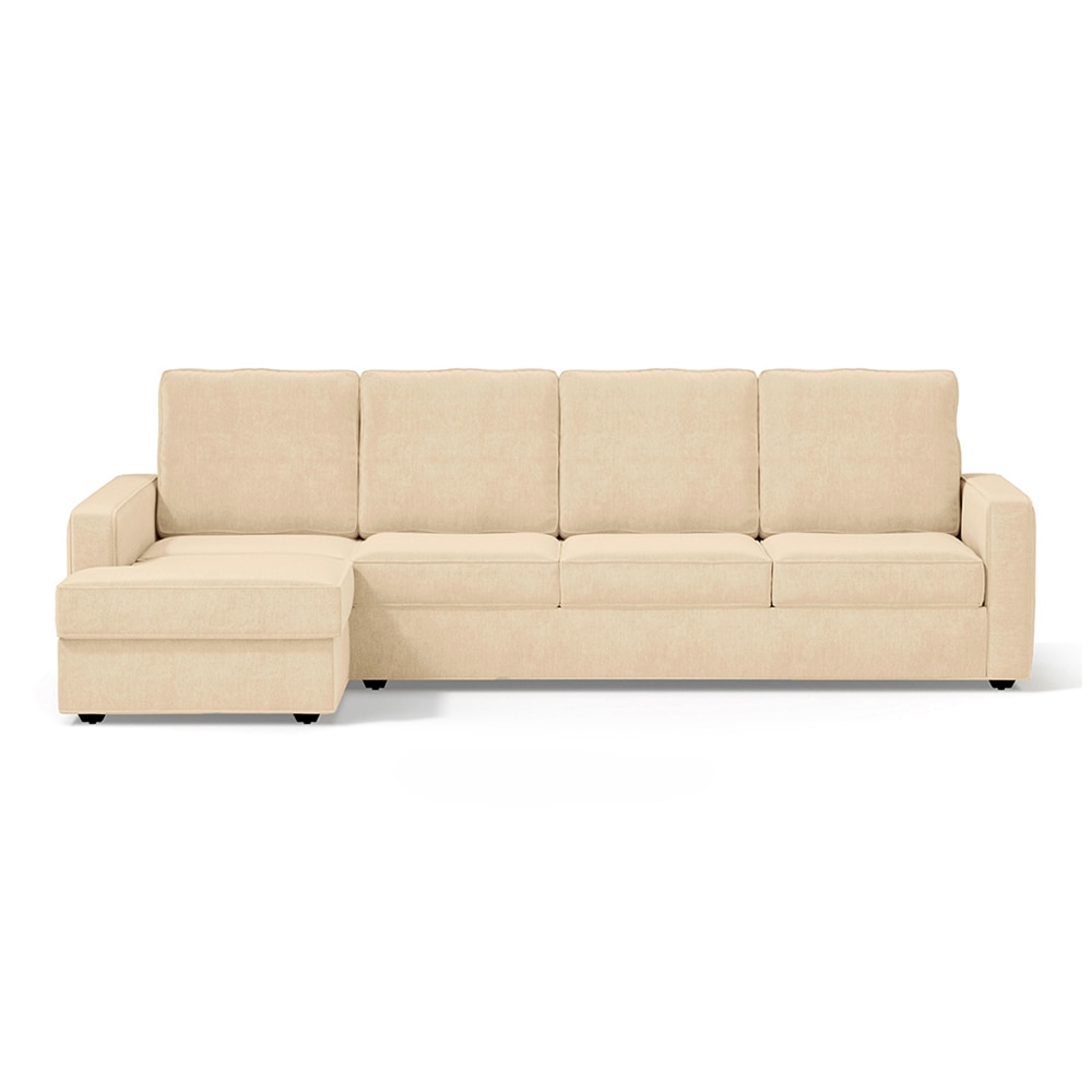 Apollo Compact Sofa (Colour : Birch Beige, Cushion : Soft, Back Type : High Back, Seating Capacity : Left Aligned 3 Seater + Left Aligned Chaise + Ottoman) - Urban Ladder