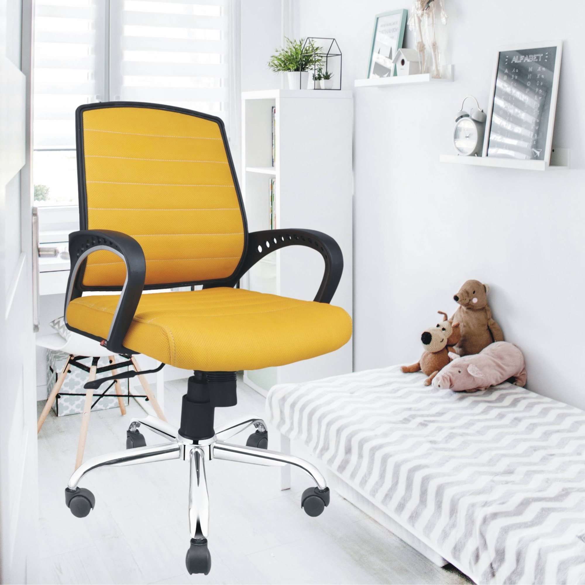 Smart Ergonomic Chair With Breathable Yellow Mesh Fabric - Adiko Systems