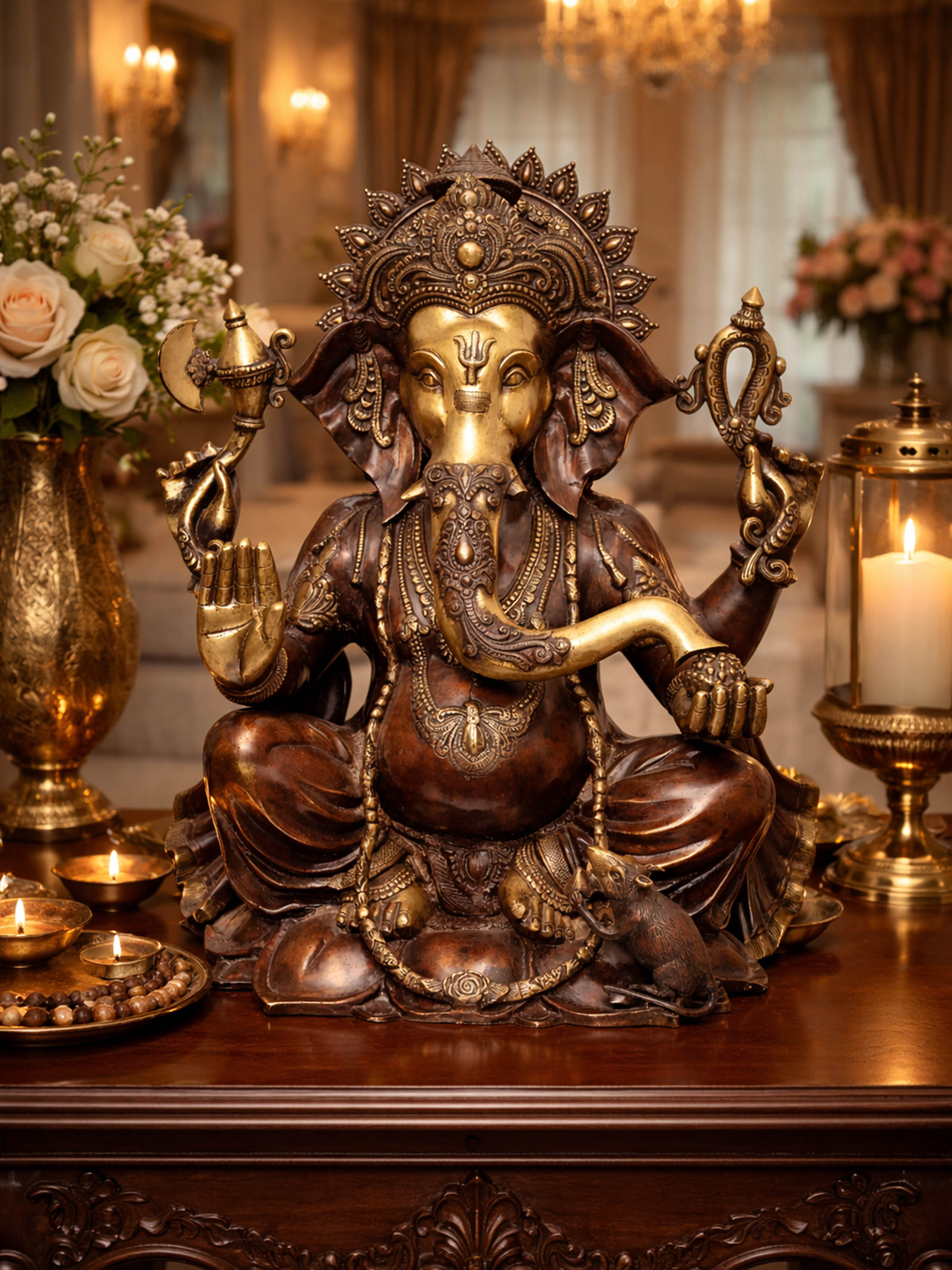 Brass Ganesha Sitting Lotus Idol