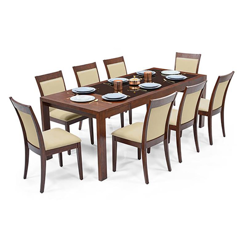 Vanalen 6-To-8 Extendable - Dalla 8 Seater Glass Top Dining Table Set (Colour- Beige, Finish- Dark Walnut)
